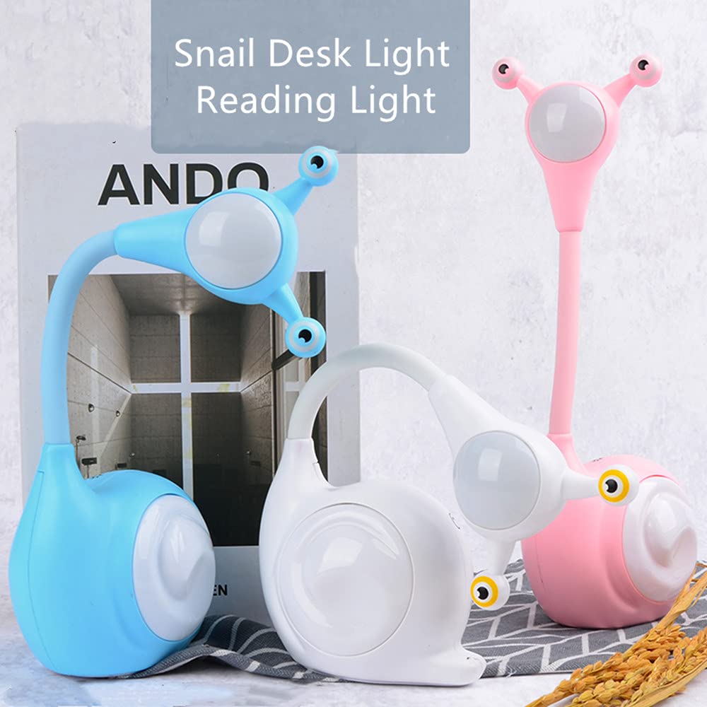 Fantasee Snail LED Desk Lamp - USB Rechargeable Touch Dimmable Night Light for Kids, Nursery, Bedroom, Dorm - Perfect for Reading, Study & Birthday Gifts (White Snail)
