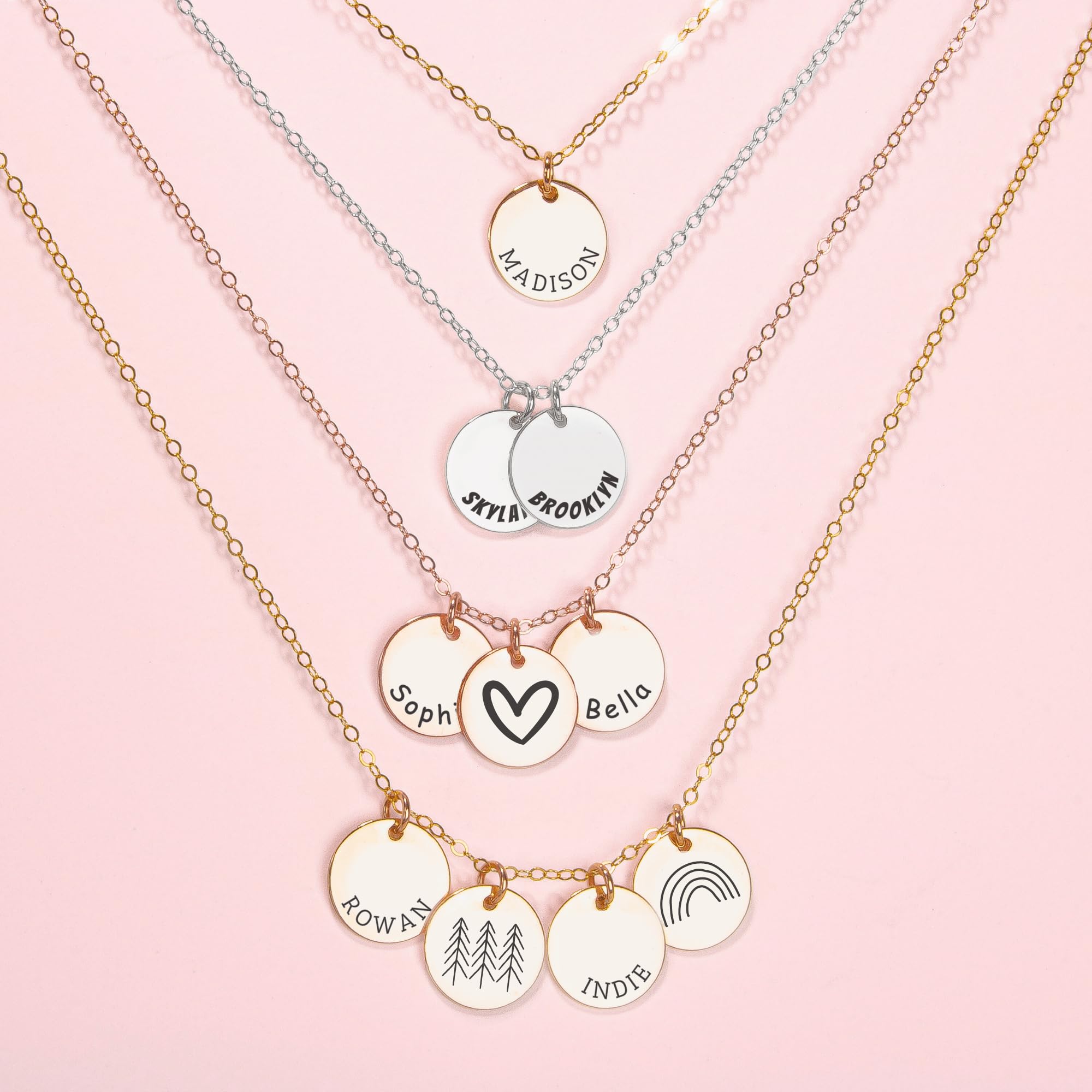 Personalized Engraved Round Disc Necklace - 14K Gold, Silver & Rose Gold Options | Custom Name Jewelry for Women, Gift for Her | Perfect for Anniversaries, Birthdays & Valentine's Day (16 Inch Chain)