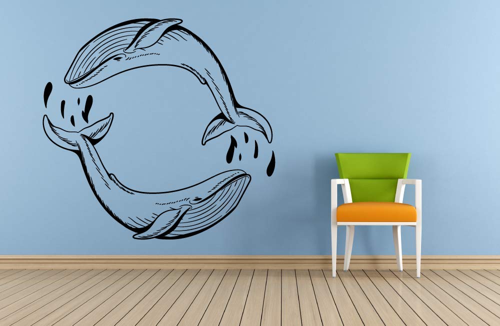 Cute Whales Play Friends Sea Ocean Animal Wall Sticker Decal - Vinyl Wall Art for Kids Room, Nursery, Bedroom, Kindergarten (20x18 inch) - Perfect for Baby Shower Decor, Underwater Theme Parties & Ocean Lover Gifts