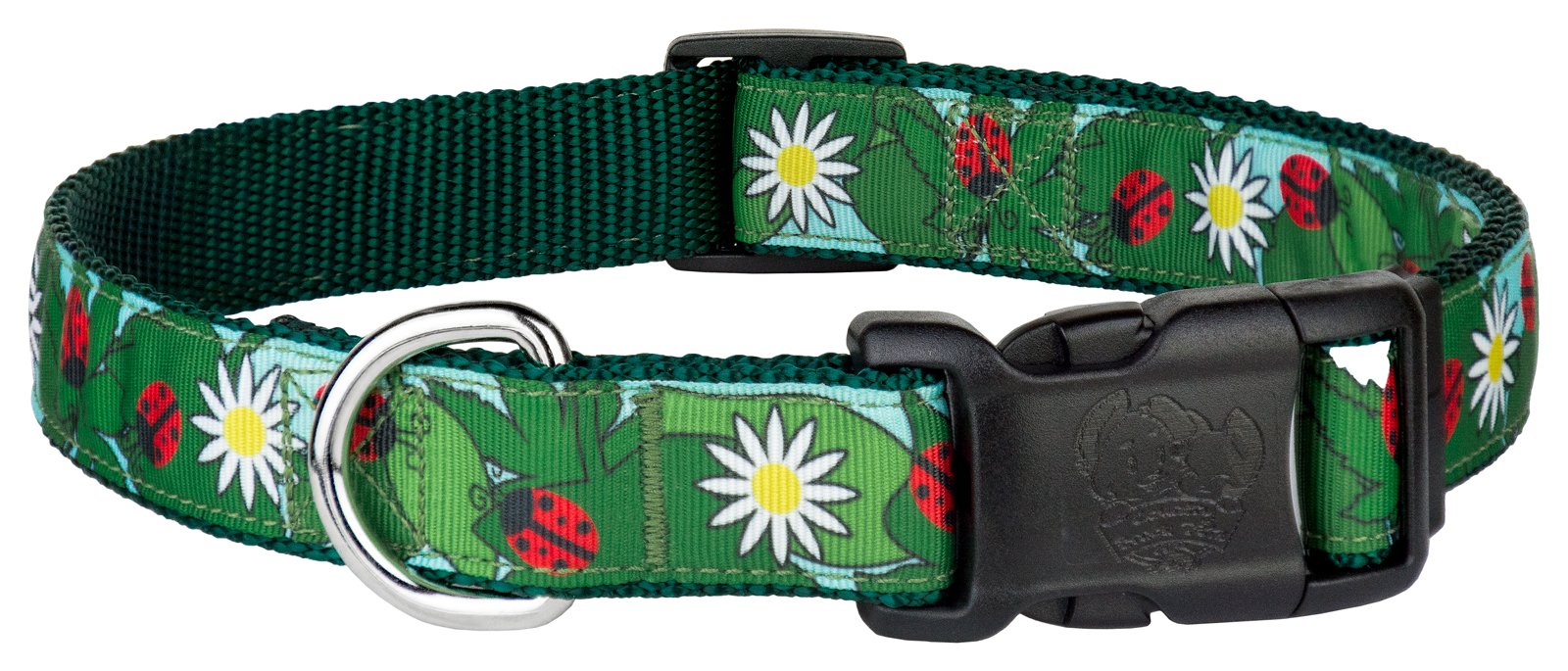 Country Brook Design - Premium Ladybugs Picnic Ribbon Dog Collar for Small & Medium Dogs - Cute Floral Pattern Pet Accessory for Outdoor Adventures, Walks & Photo Shoots