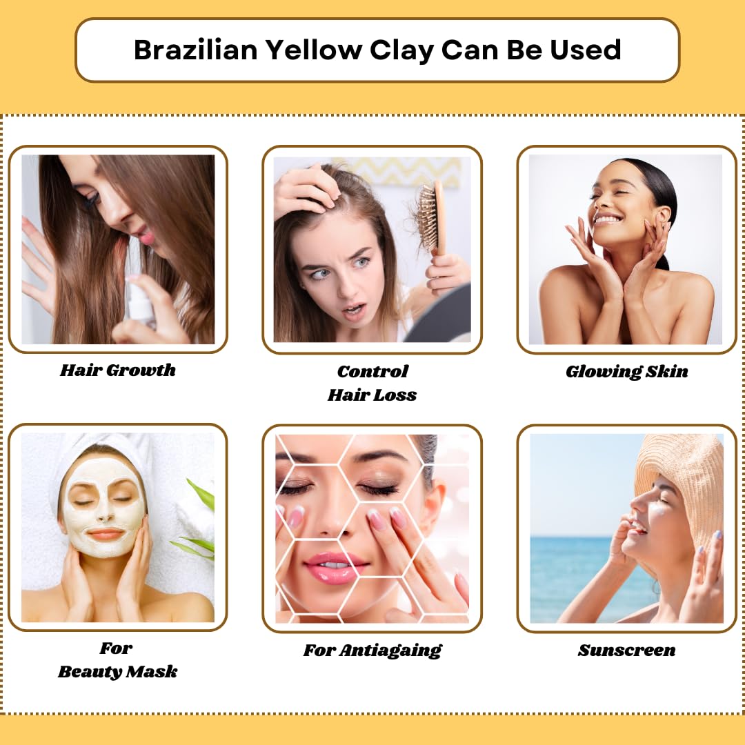 mGanna 100% Natural Brazilian Yellow Clay Powder 0.5 Lbs (227g) - Skin Firming & Detoxifying | DIY Soap, Scrub, Face Mask & Bath | Perfect for Spa, Skincare & Relaxation at Home