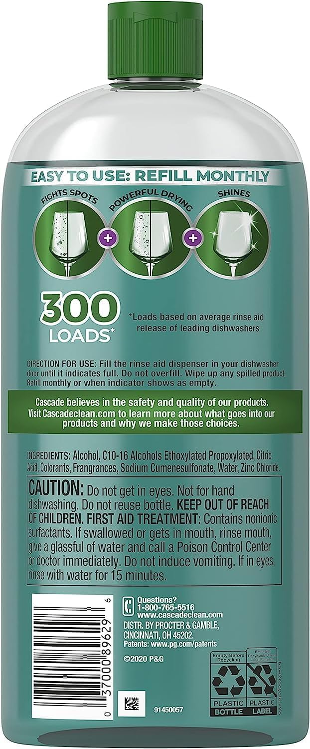 Cascade Platinum Power Dry Dishwasher Rinse Aid - 30.5 fl oz | Removes Water Spots & Residue | Perfect for Hard Water Areas & Glassware Protection