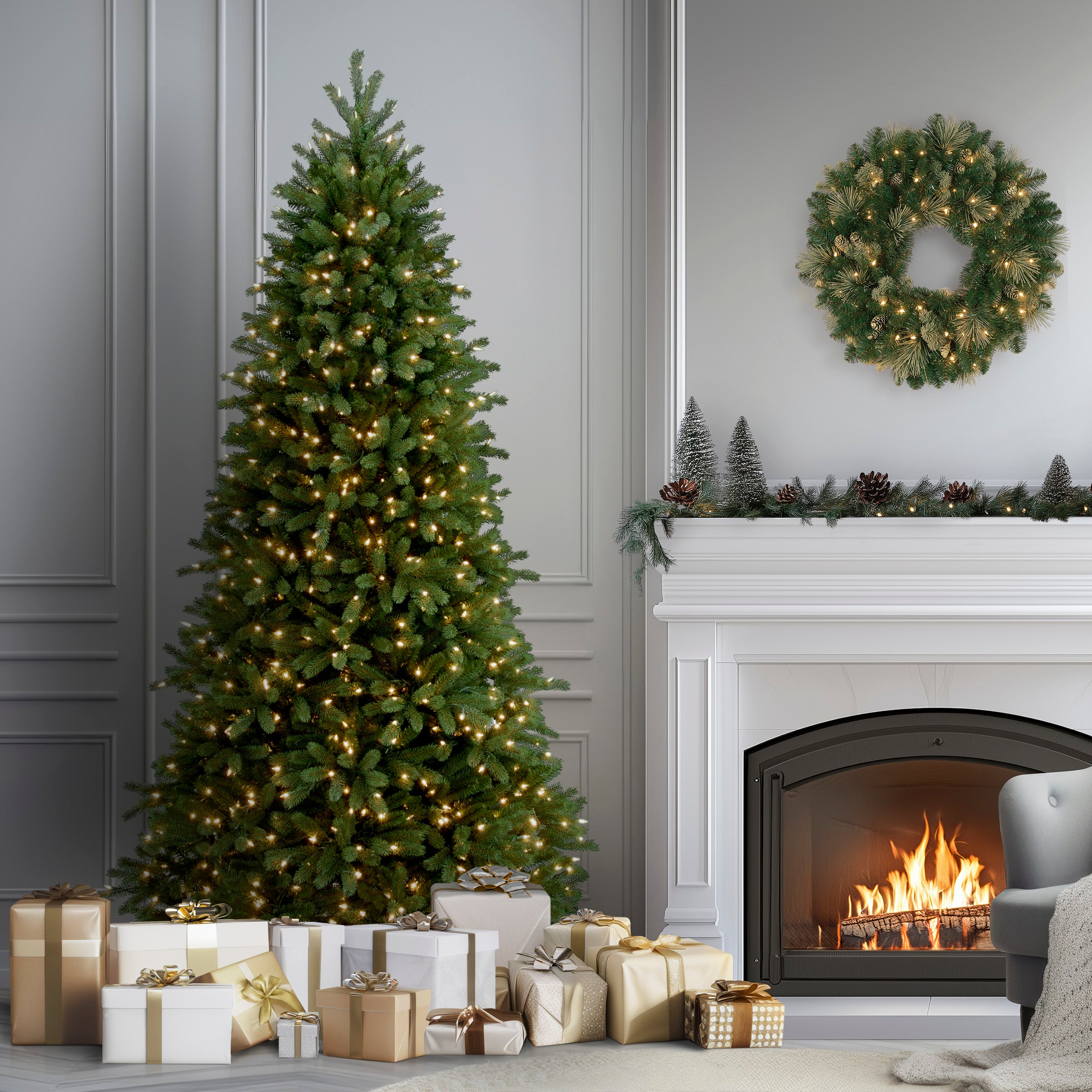 7.5 ft Pre-Lit Slim Fraser Fir Christmas Tree with Clear Lights - Perfect for Small Spaces & Holiday Decor