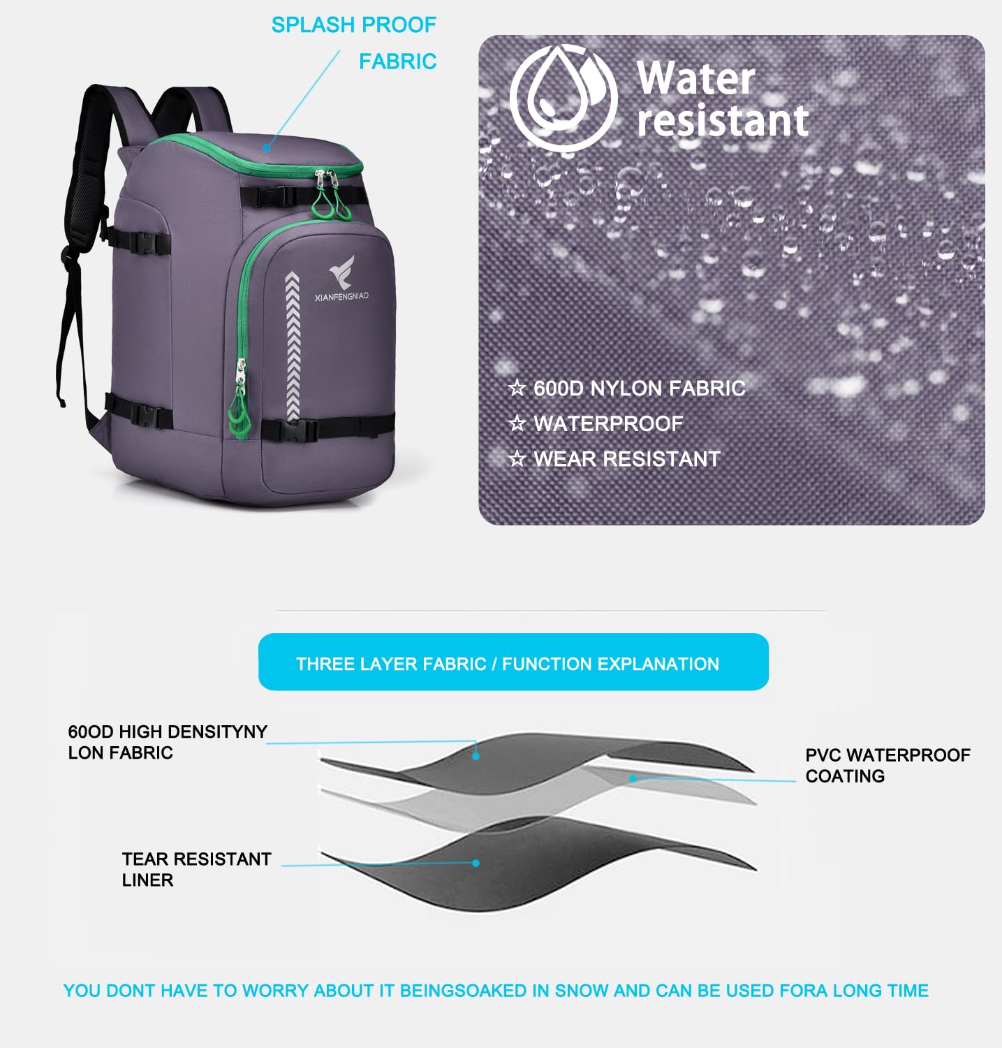 Waterproof 50L Ski Boot Backpack for Men & Women - Carry Ski Boots, Snowboard Boots, Helmet, Goggles & Accessories | Ideal for Skiing, Snowboarding & Winter Travel