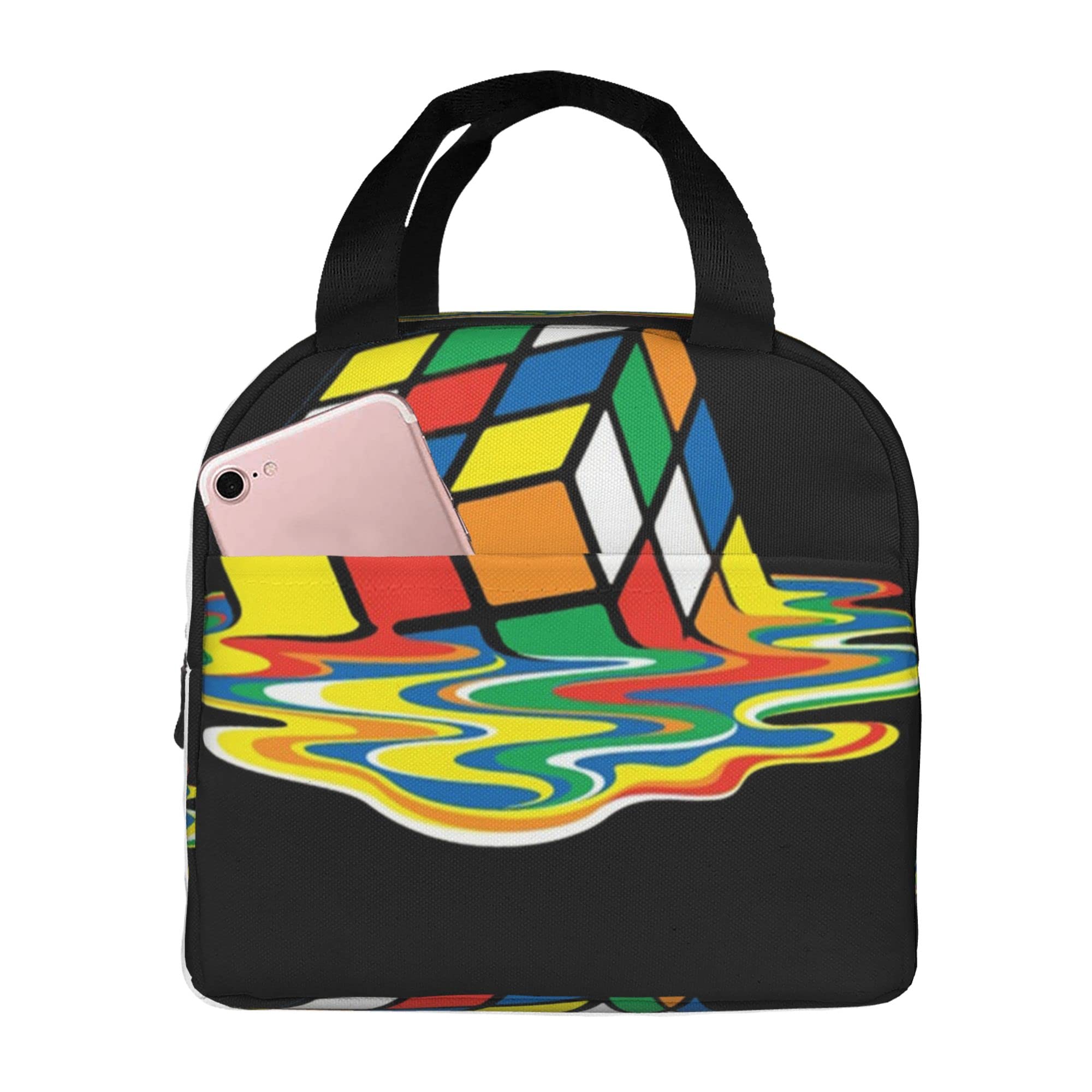 AMRANDOM Insulated Lunch Box Tote Bag - Leakproof & Moisture Resistant Reusable Lunch Container for Office, School, Picnics - Black Polyester Lunchbox with Snack Organizer for Men & Women - Perfect for Meal Prep, Work Lunches & Daily Commutes