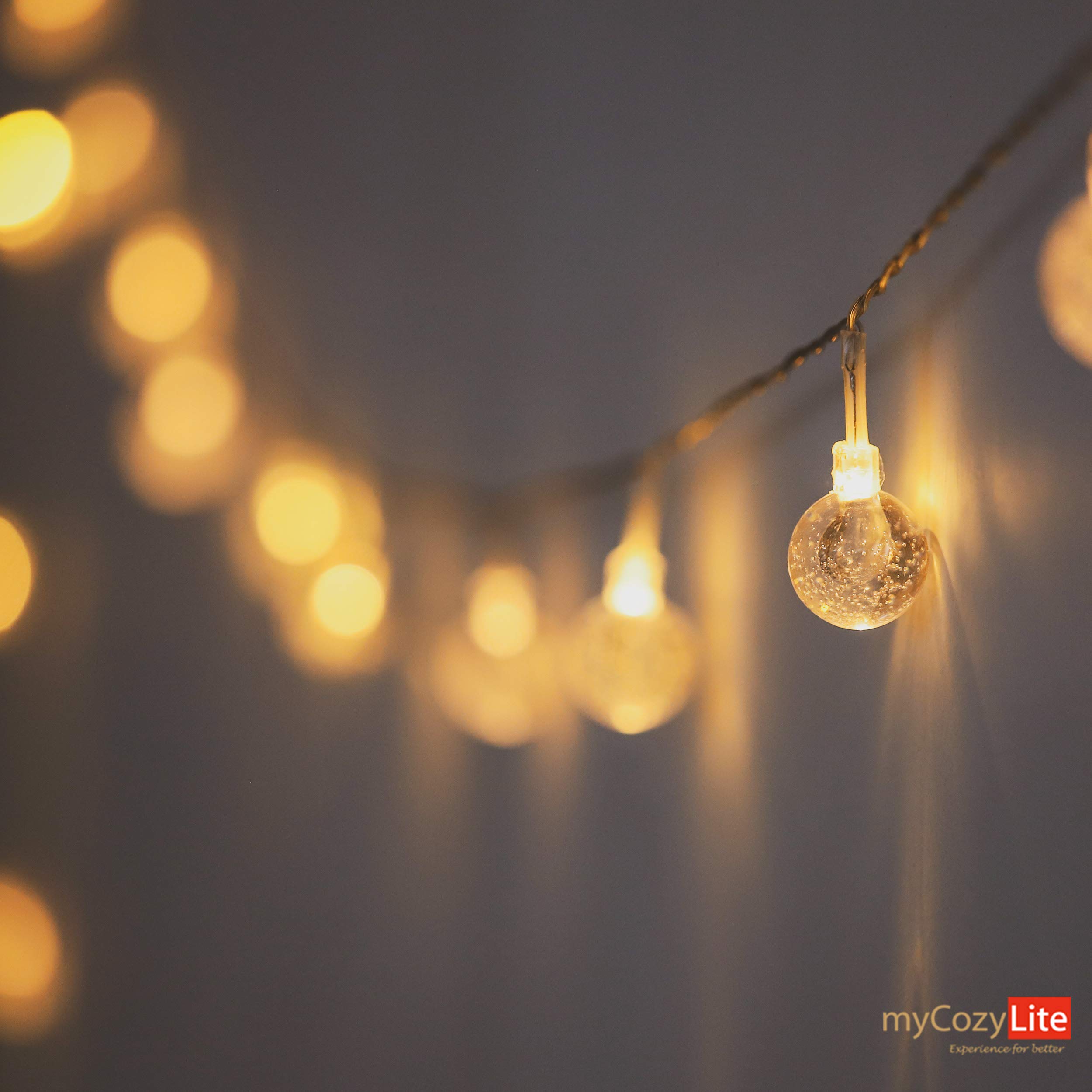 myCozyLite Battery Operated LED String Lights - 20 Warm White Crystal Globe Lights with Timer, 10ft Clear Wire for Indoor & Outdoor Decor - Perfect for Bedroom, Wedding, Party, Garden, Patio, Balcony