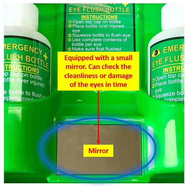 OYSTERBOY Portable Emergency Eye Wash Station - Wall Mounted First Aid Kit with Mirror & 2X 16oz Empty Bottles for Workplace, Lab, Chemical Safety (No Solution Included)