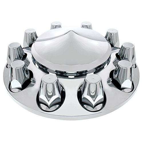 United Pacific Chrome Pointed Axle Cover Combo Kit with 33mm Nut Cover for Semi Trailer - Thread-On Installation - Heavy Duty Truck & Trailer Axle Protection for Long Haul & Commercial Use