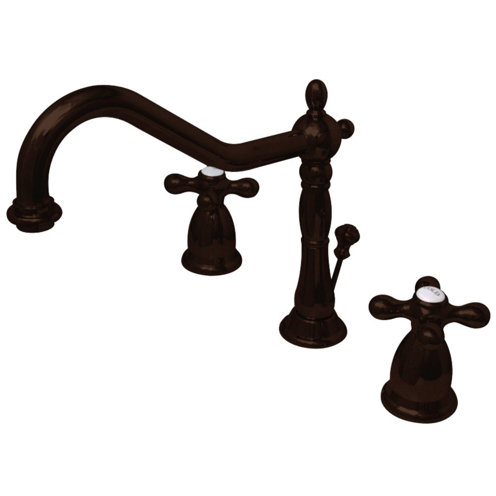 Heritage Widespread Bathroom Faucet with Cross Handle & Brass Pop-Up Drain - Oil Rubbed Bronze Finish for Vintage Style Bathroom Decor | Perfect for Sink Vanity, Guest Bath, and Farmhouse Bathrooms