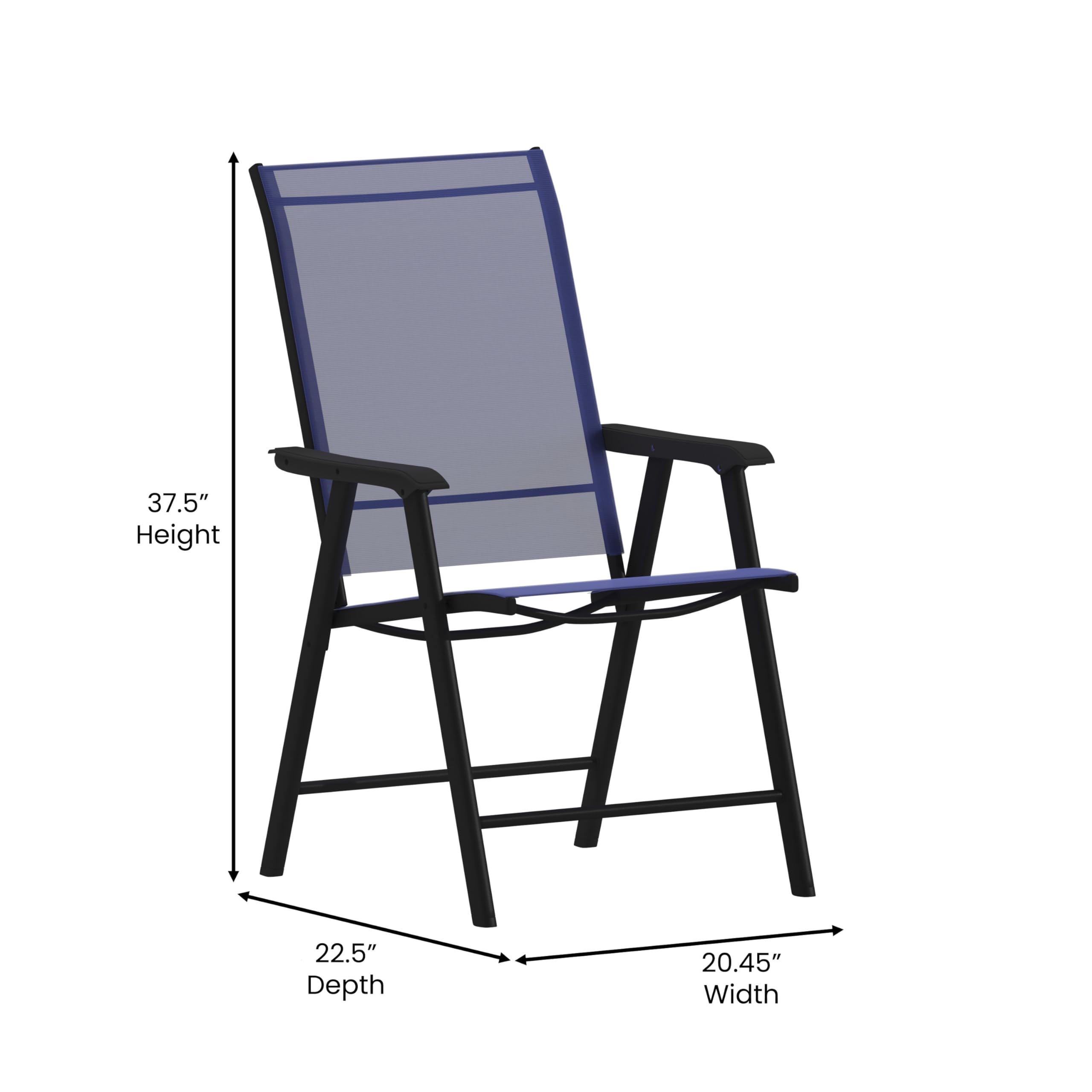 Flash Furniture Paladin Navy Outdoor Folding Patio Sling Chair with Black Frame (2 Pack) - Perfect for Poolside, Backyard, Deck, and Beach Relaxation