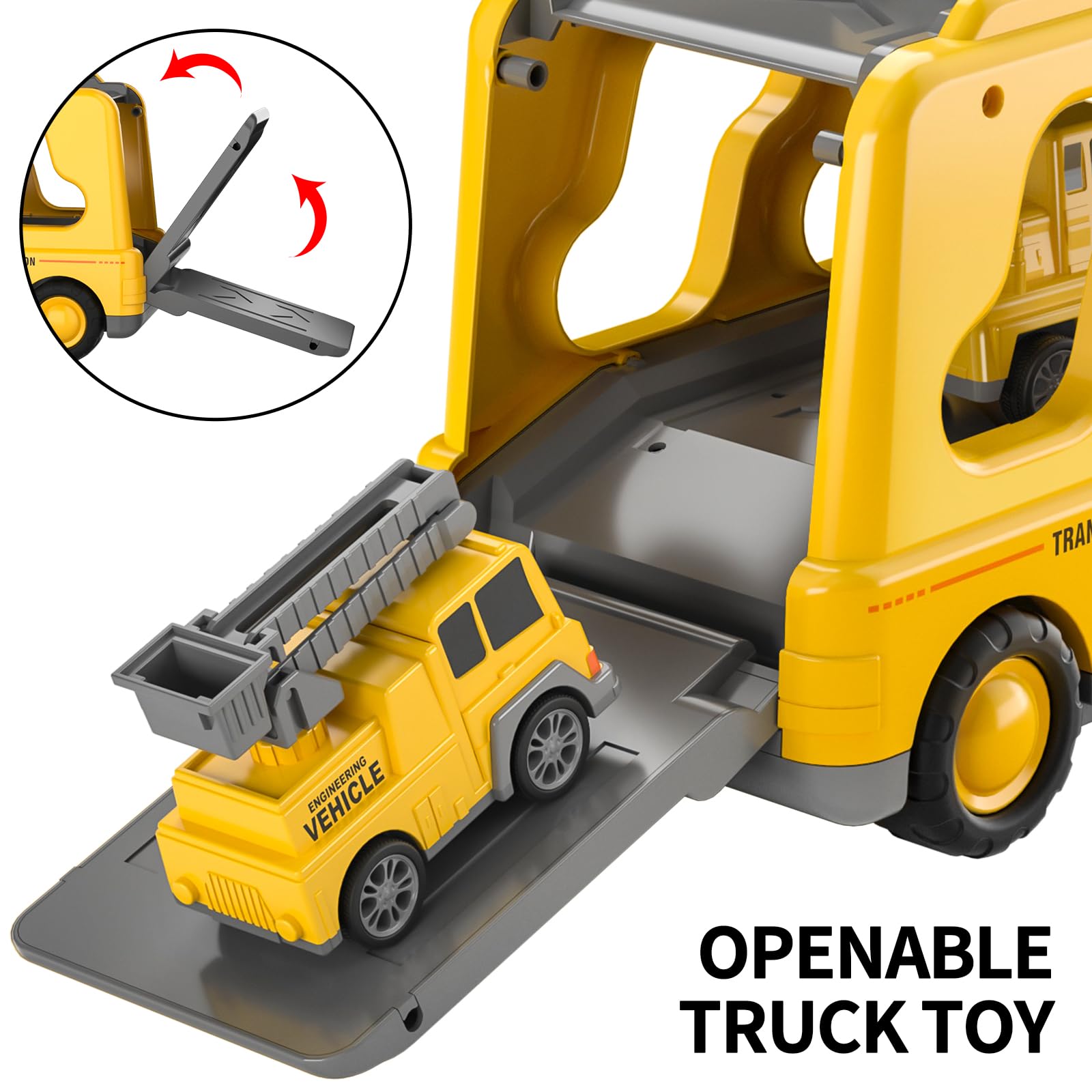 TEMI Construction Truck Toy Set for Kids Ages 3-7 - Engineering Vehicle Carrier with Excavator & Crane - STEM Learning Toys for Boys & Girls - Perfect for Birthday Gifts & Pretend Play Construction Site Scenes