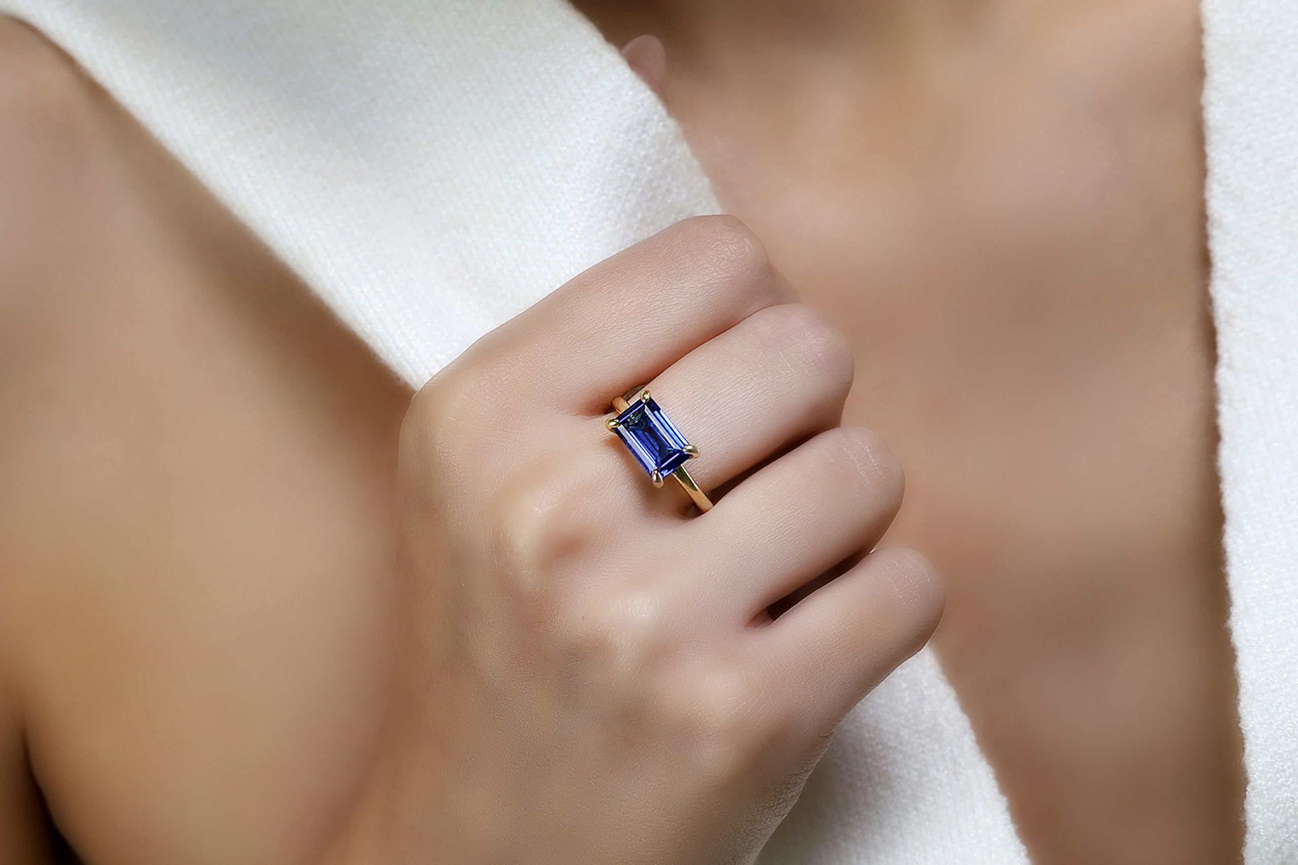 Exquisite Blue Sapphire Engagement Ring - Rectangle Solitaire Wedding Band, Custom Birthstone Jewelry for Women | Anniversary Gift with Luxury Gift Box | Perfect for Proposals, Weddings & Special Occasions