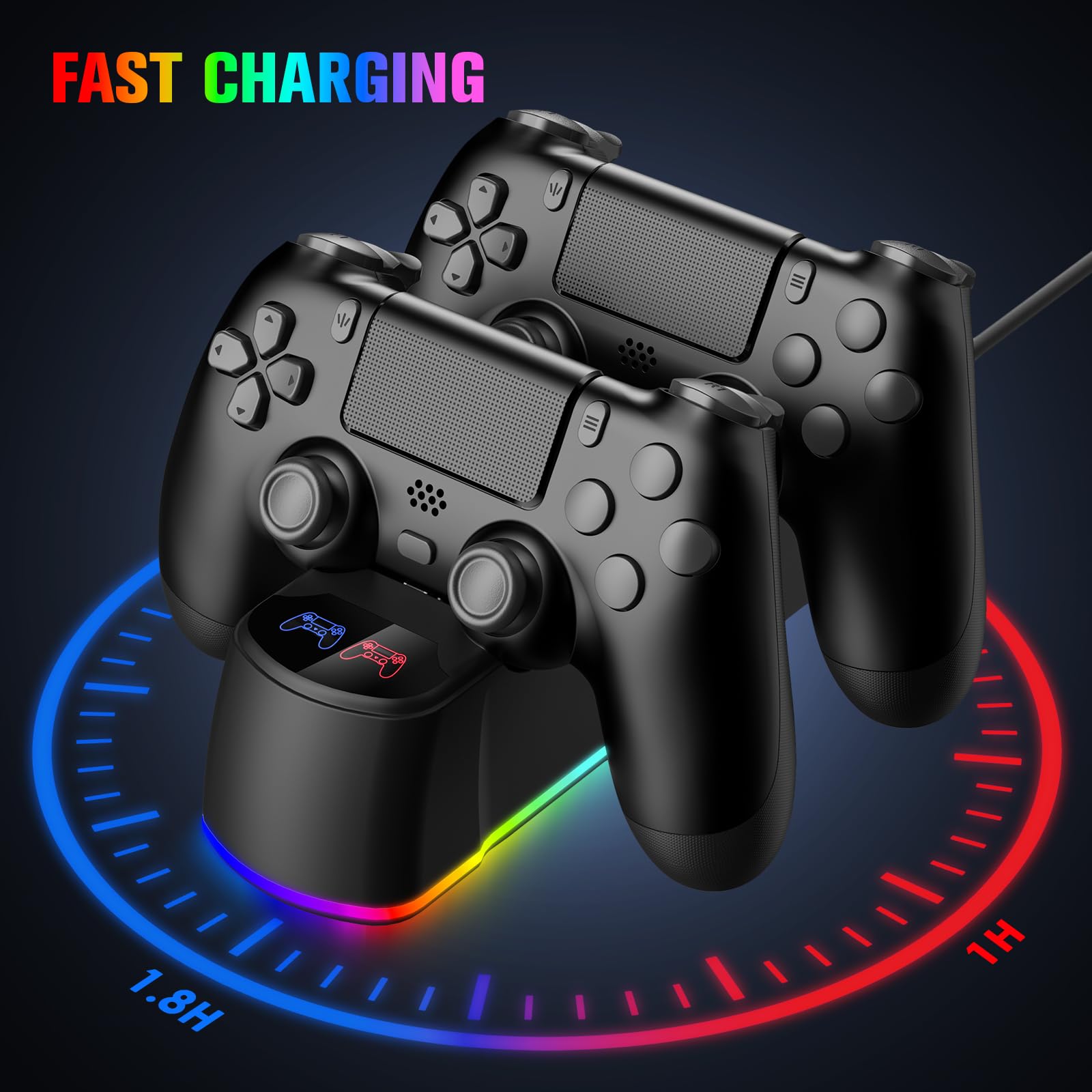 2 Pack Wireless PS4 Controller with Charging Dock Station - Compatible with PS4/PS4 Pro/PS4 Slim - LED Charging Dock for Dual Controllers - Perfect for Gaming, Streaming & Long Play Sessions