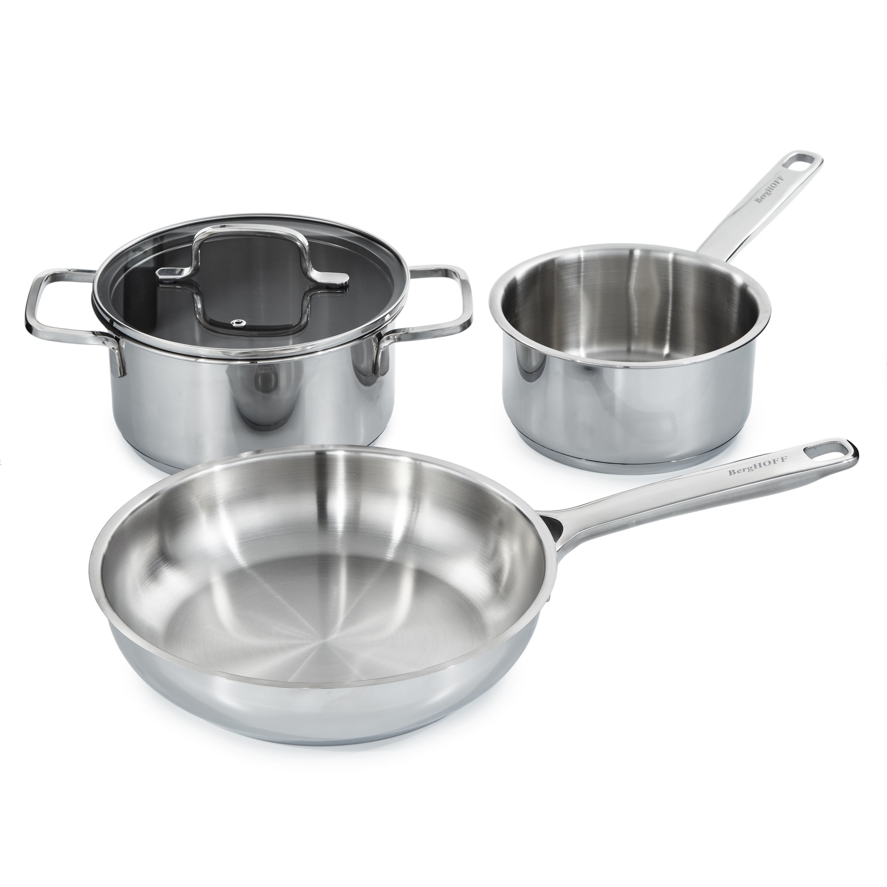 BergHOFF DiNA Helix 5-Piece Recycled 18/10 Stainless Steel Cookware Set with Glass Lids – Eco-Friendly Kitchen Essentials for Cooking, Boiling & Sautéing