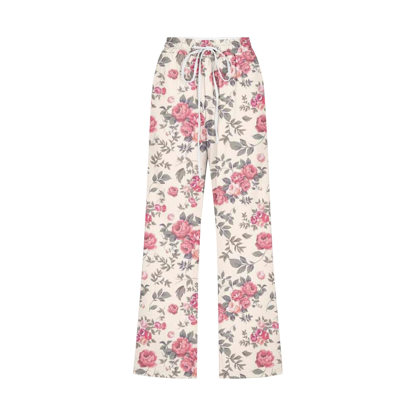 Vintage Print Capri Pants for Women - Loose Elastic Waist with Drawstring, Straight Pockets, Slim Fit Casual Trousers | Perfect for Daily Wear, Summer Outfits, and Beach Vacations