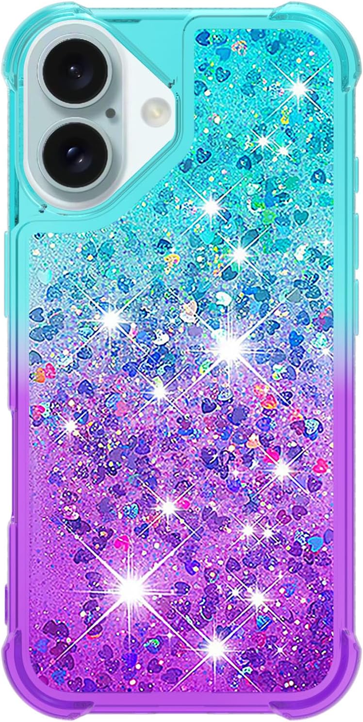 iPhone 16 Glitter Liquid Shockproof Case - Sparkling Floating Design Slim Protective Cover with Soft TPU Bumper, Raised Edges for Screen & Camera Protection | Stylish Durable Phone Case for Women Girls (Perfect for Daily Use, Parties & Gifts)