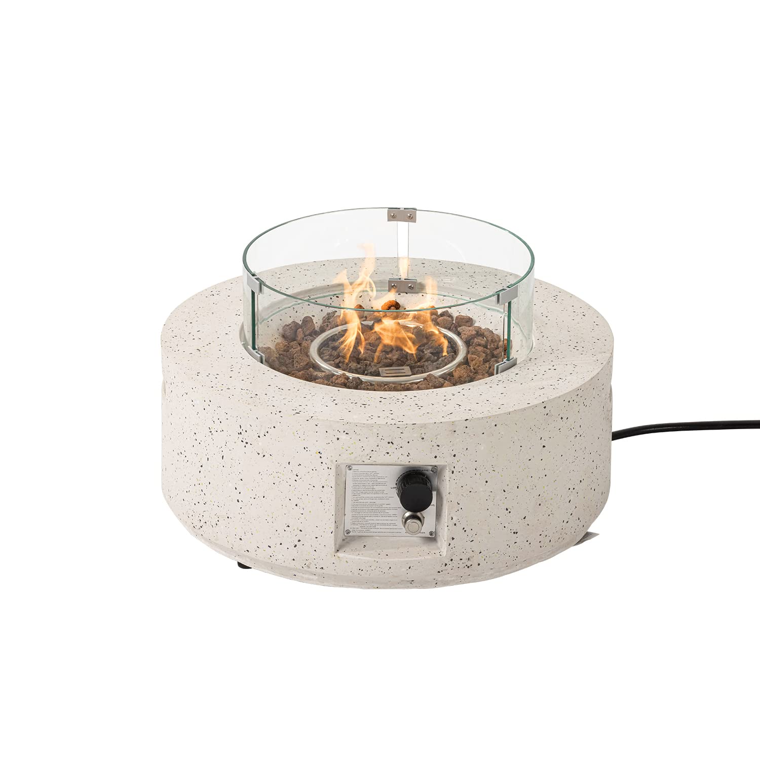 28-inch Outdoor Propane Fire Pit Coffee Table with Terrazzo Round Base - 40,000 BTU Stainless Steel Burner, Wind Guard & Free Lava Rocks - Waterproof Cover Included - Perfect for Patio, Backyard, and Camping Heating