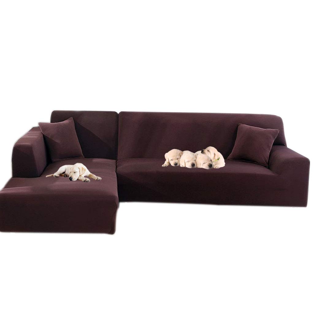 Stretch L-Shaped Sofa Slipcover 2-Piece Set - Sectional Couch Cover for L-Shape Sofa (2 Seater + 3 Seater) - Furniture Protector for Living Room - Perfect for Home Decor, Pet Protection & Spill Resistance - Coffee Color