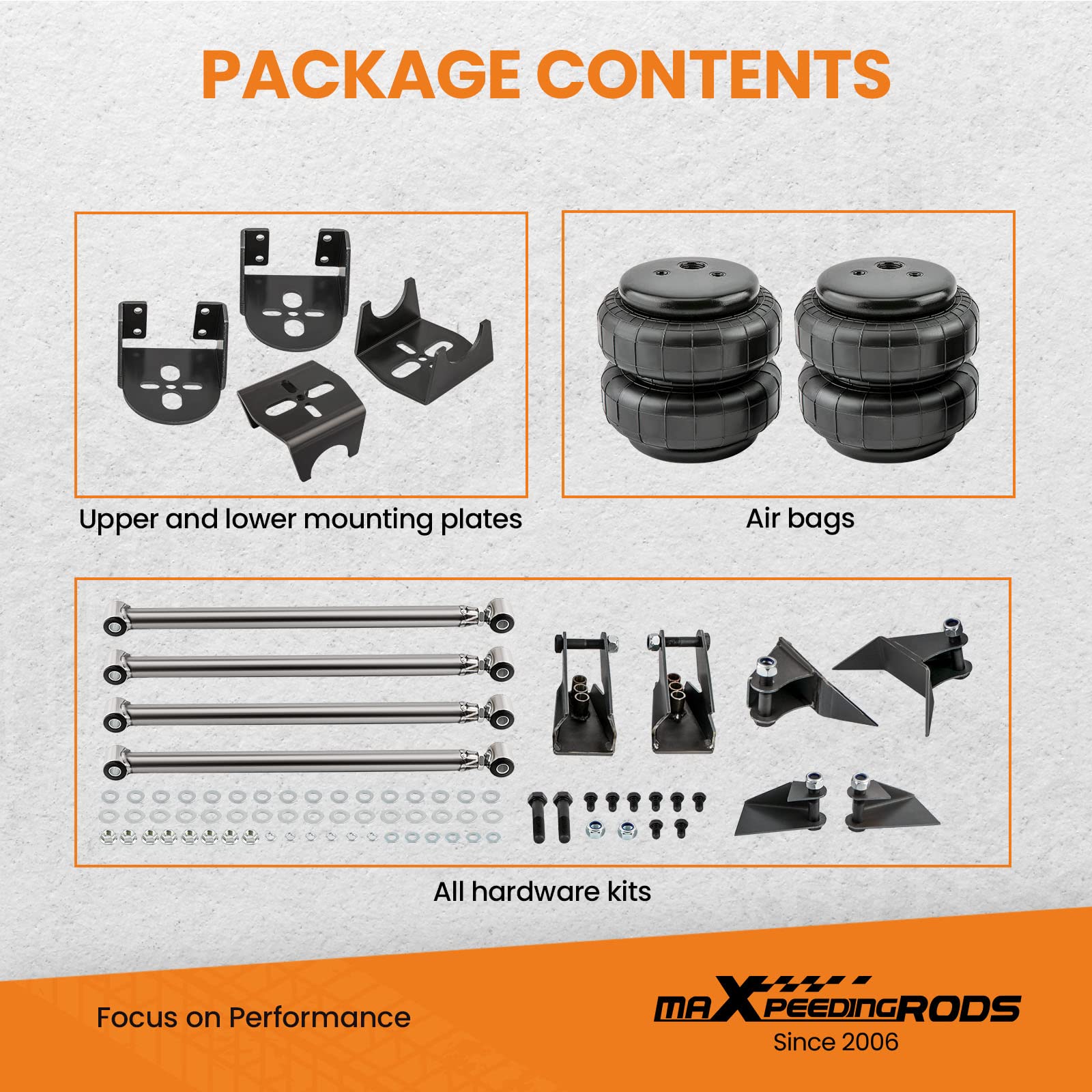 maXpeedingrods Triangulated 4 Link Suspension Kit & 5000lbs Air Suspension Bags - Universal Truck Suspension Upgrade for Cab Chassis, Hotrod, Ratrod - Perfect for Off-Roading, Towing & Performance Driving