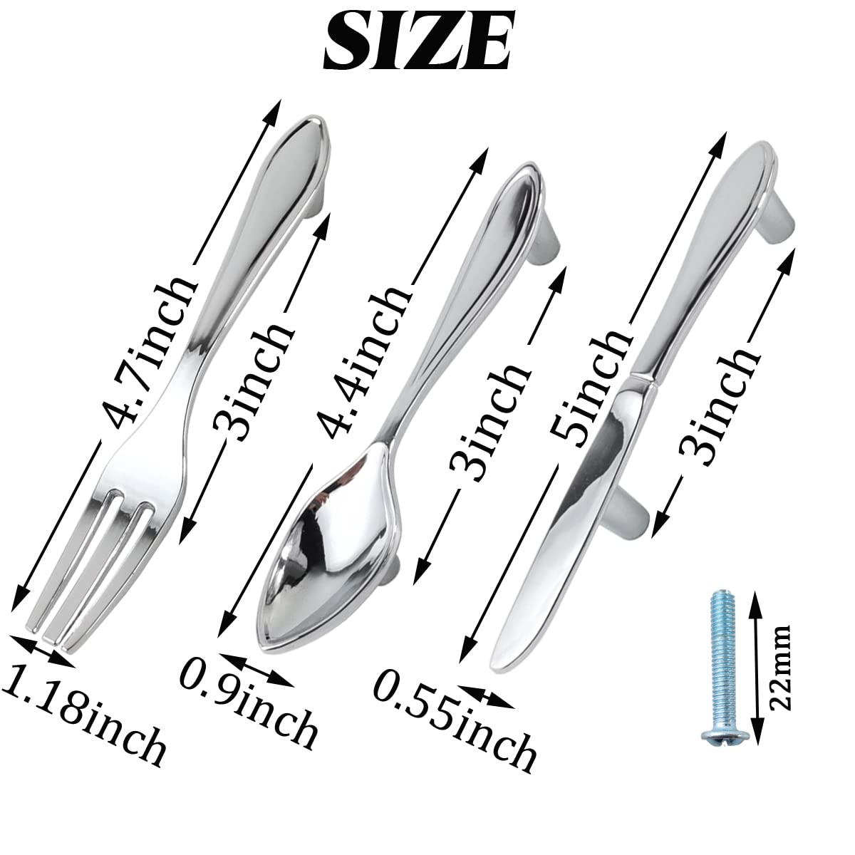 GXXMEI 6PCS Creative Spoon Fork Knife Cabinet Pulls - 3 Inch Center to Center Kitchen Cabinet Handles & Drawer Knobs for Modern Home Decor | Perfect for Cabinets, Closets, Dressers & Furniture Upgrades