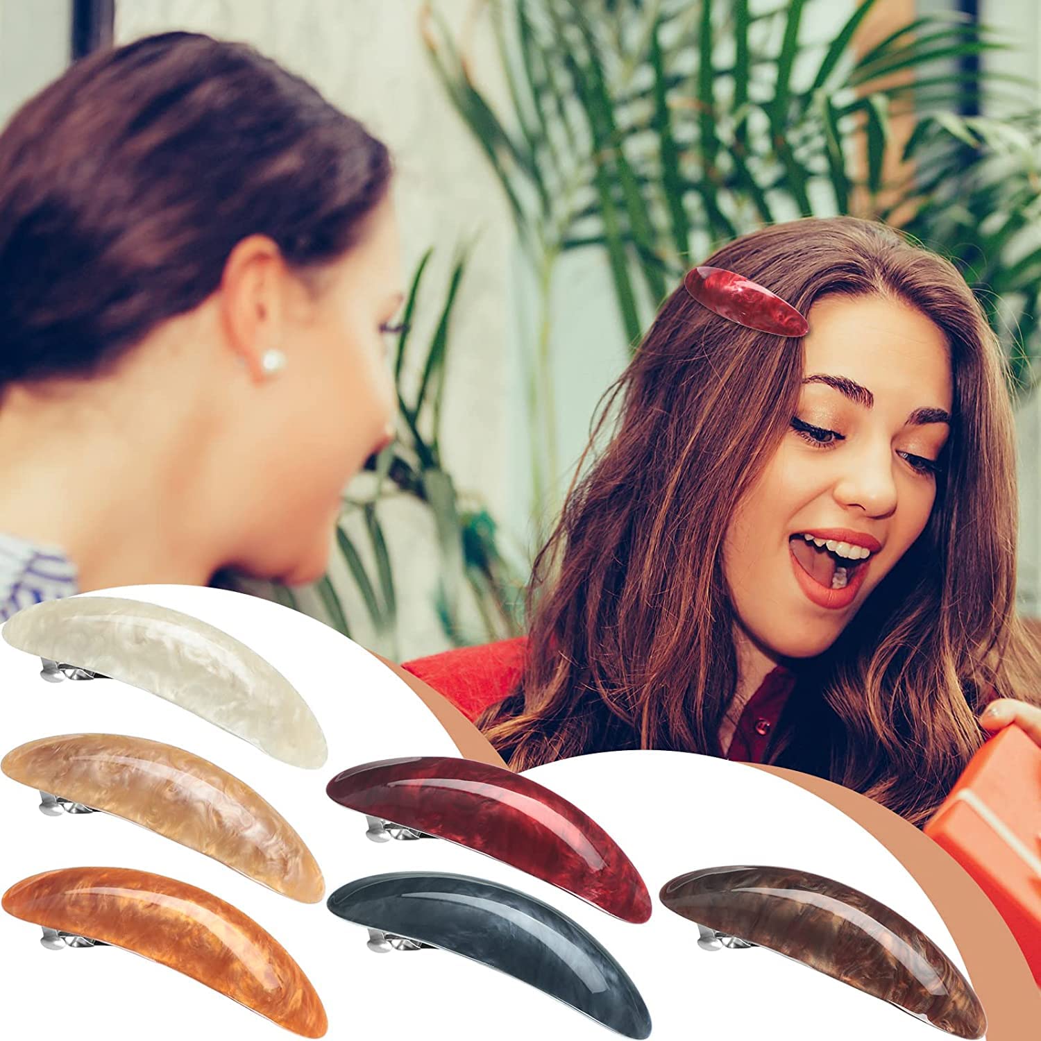 4 Pcs Tortoise Shell Hair Barrettes - French Style Celluloid Hair Clips for Women & Girls, Medium Rectangular Automatic Hair Pins (4-Pack) | Perfect for School, Work, Parties & Everyday Hairstyles