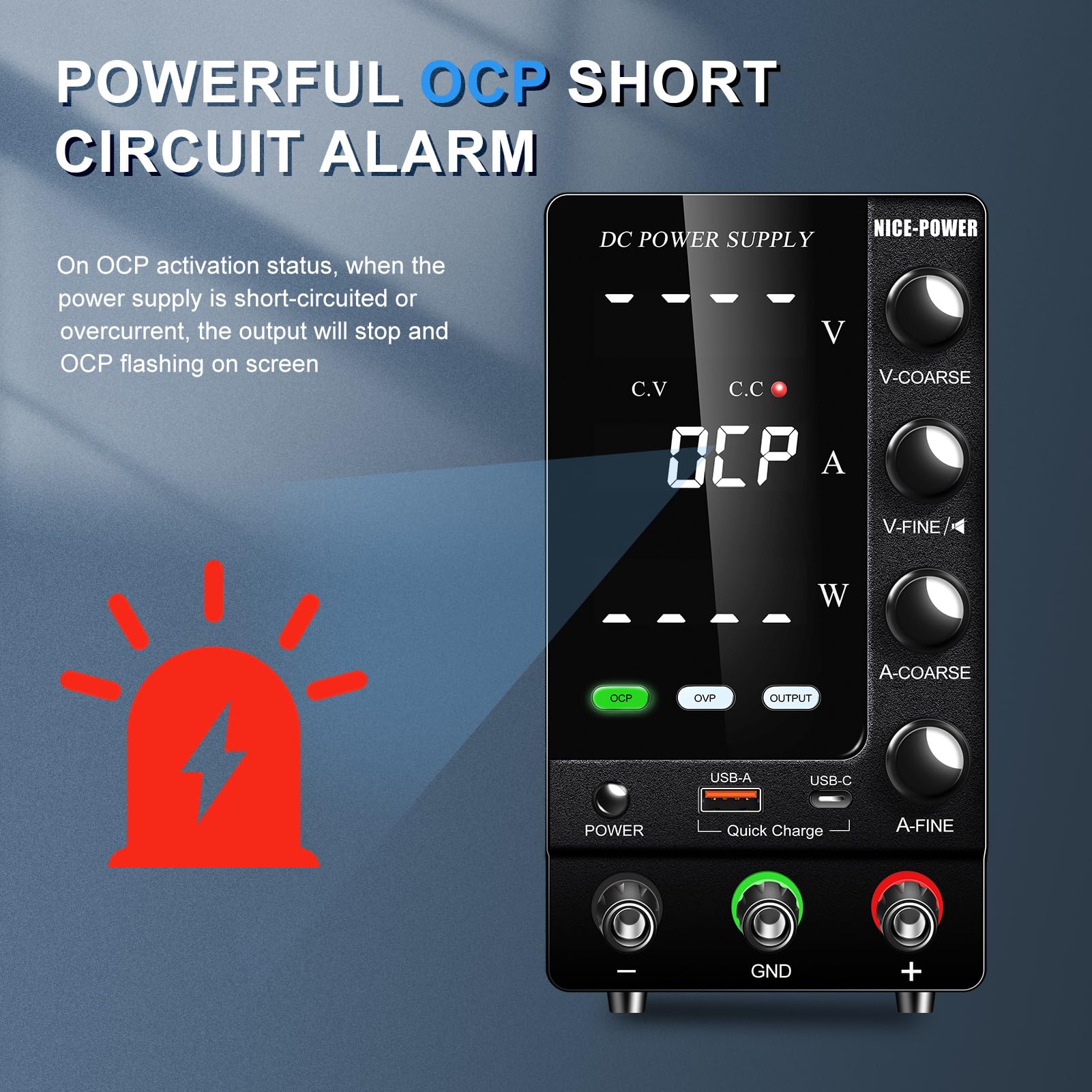 Adjustable 60V 5A DC Bench Power Supply with Digital Display - Variable Regulated Lab Power Source with Encoder, OVP/OCP Protection & USB Quick Charge for Electronics Testing, DIY Projects, and School Labs