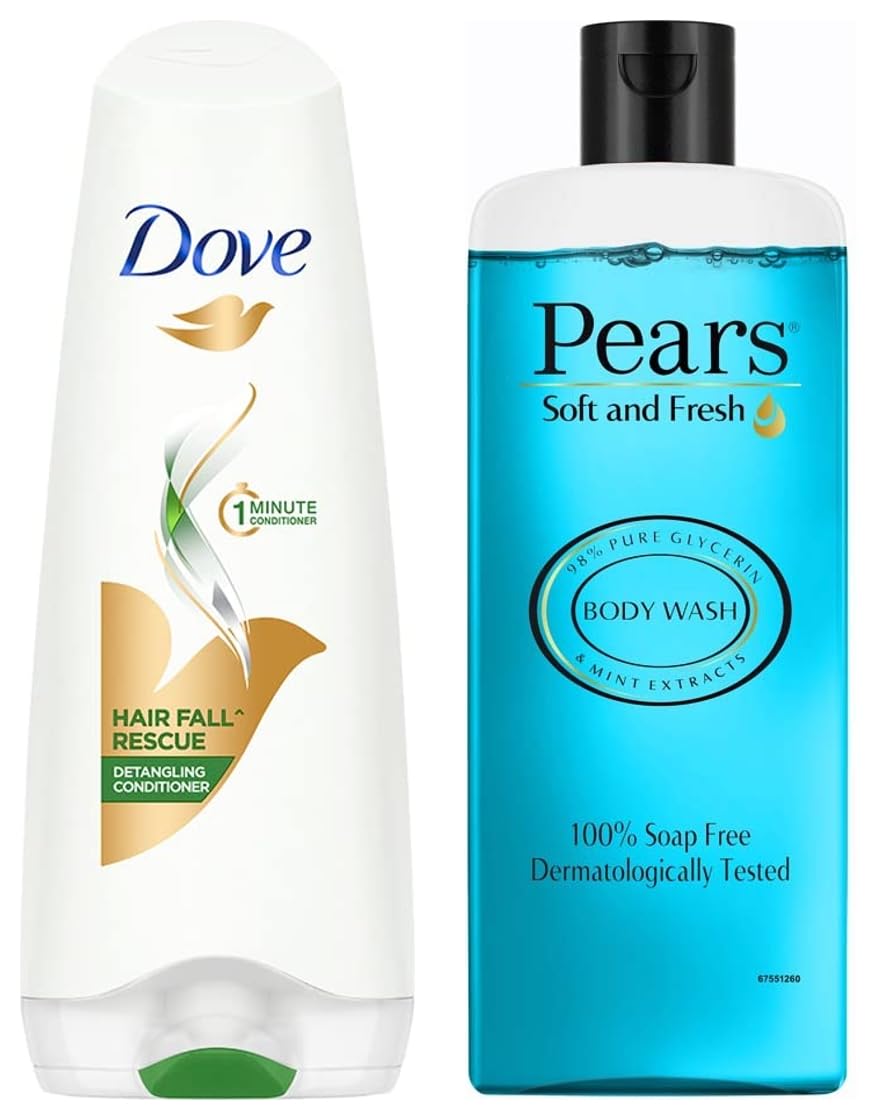 Pears Soft and Fresh Shower Gel for Smooth Skin - 250ml & Dove Hair Fall Rescue Conditioner for Stronger Hair - 180ml | Daily Shower Routine & Hair Care Essentials for Men and Women