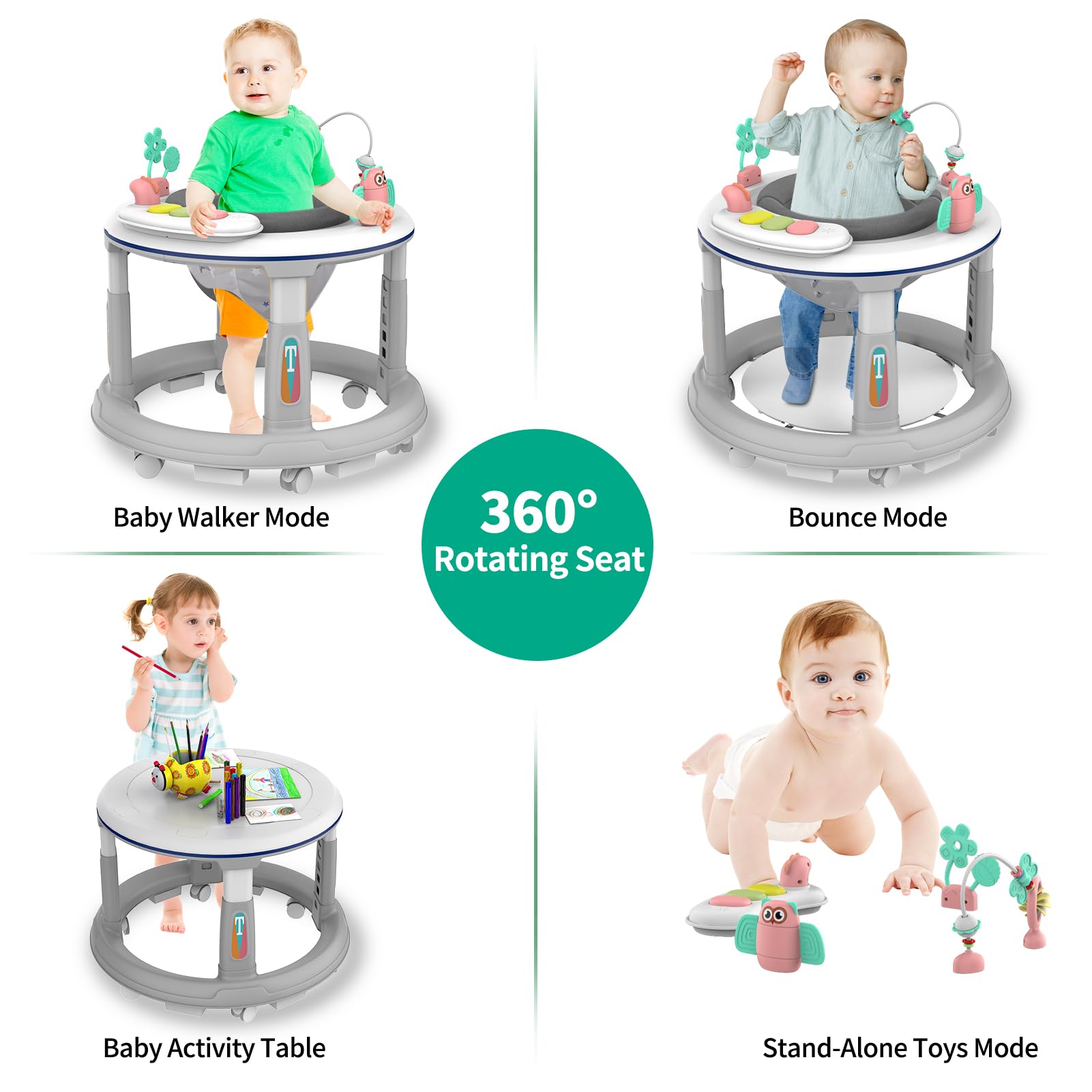 Best Baby Walker with Wheels, Music & Lights - Adjustable Height Activity Center for Boys & Girls 6-12 Months | 5 Height Settings, Detachable Toys & Bounce Pad | Perfect for Learning to Walk & Indoor Playtime