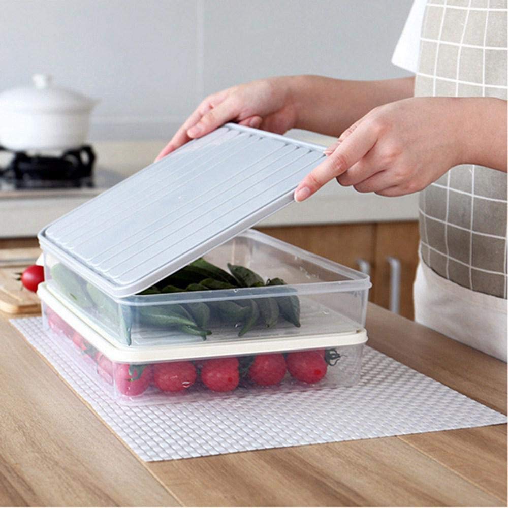 Clear Plastic Food Storage Containers with Lids 11.02×8.85×1.81 Inches - 2 Pack Large Vegetable Organizer Bins for Refrigerator, Crisper Drawer & Pantry - Keep Fruits, Veggies & Leftovers Fresh - Kitchen Organization & Meal Prep Essentials