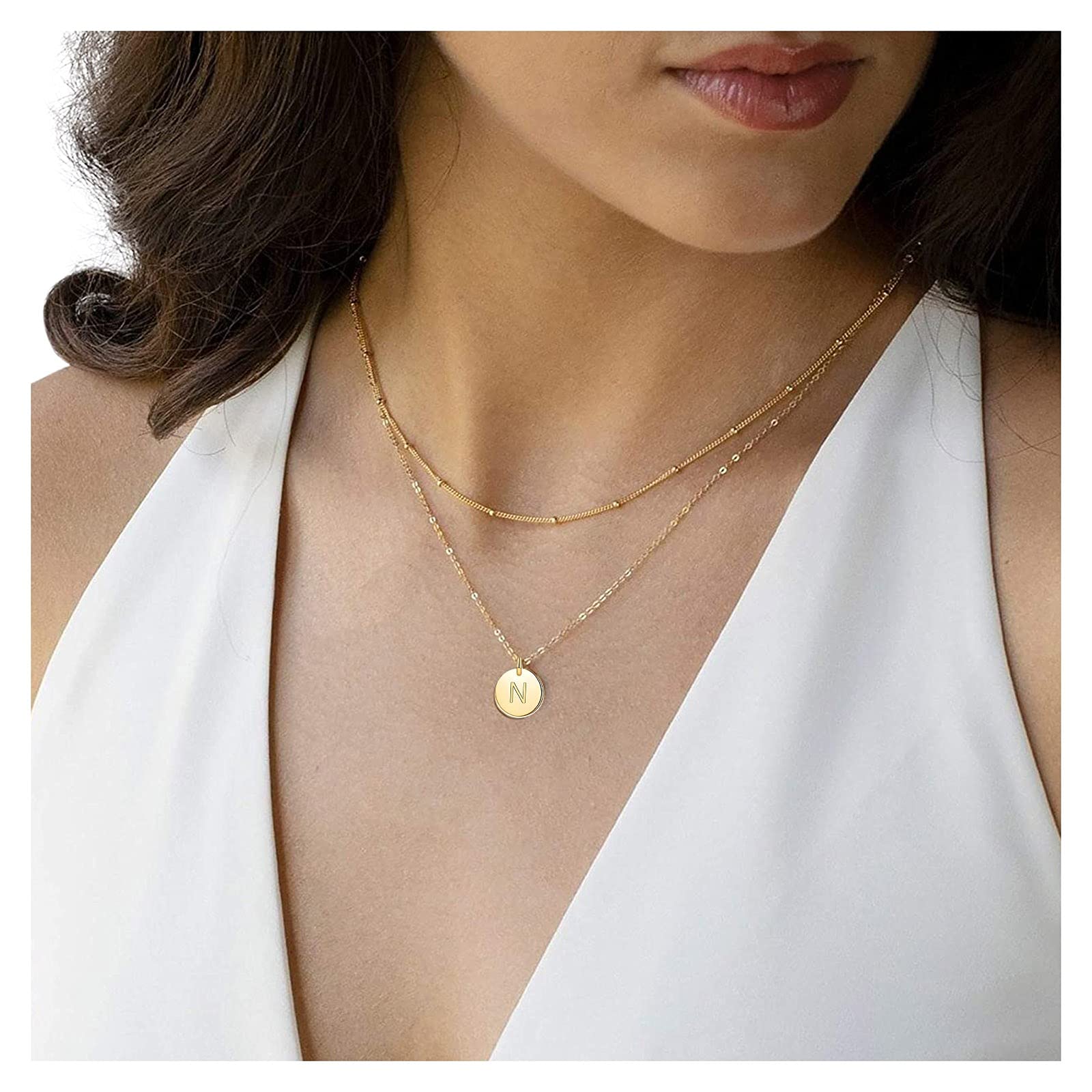 Trendy Layered Letter Heart Chain Necklace for Women - Adjustable Double Layer Pendant Choker Necklace (Size N, One Size) - Perfect for Casual Wear, Date Nights & Gift Giving