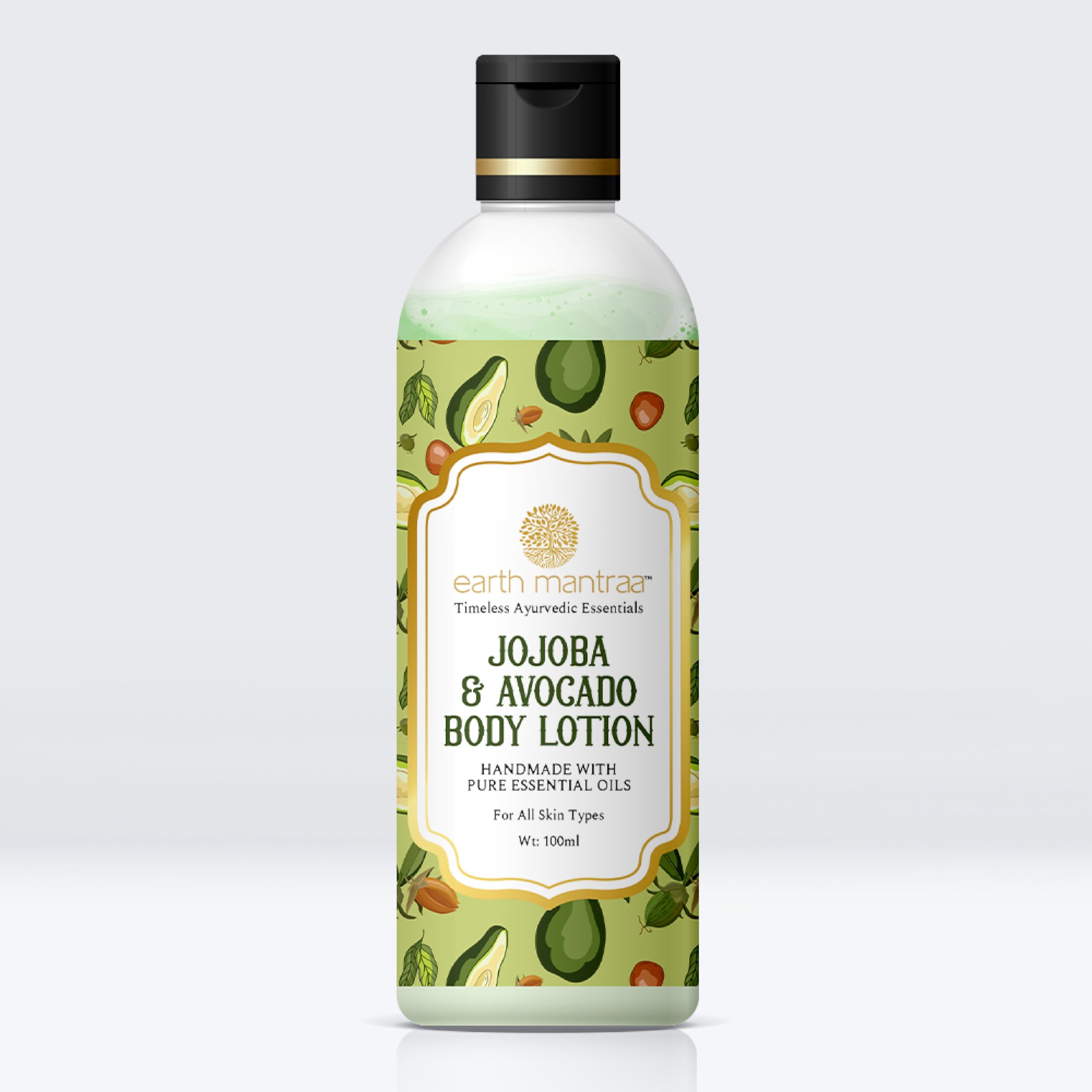 Earth Mantraa Jojoba & Avocado Body Lotion (100ml) - Moisturizing Lotion for All Skin Types | Enriched with Almond Oil for Nerve Health & Memory Boost | Unisex Hydrating Body Cream for Women & Men | Perfect for Daily Skincare Routine & Dry Skin Relief