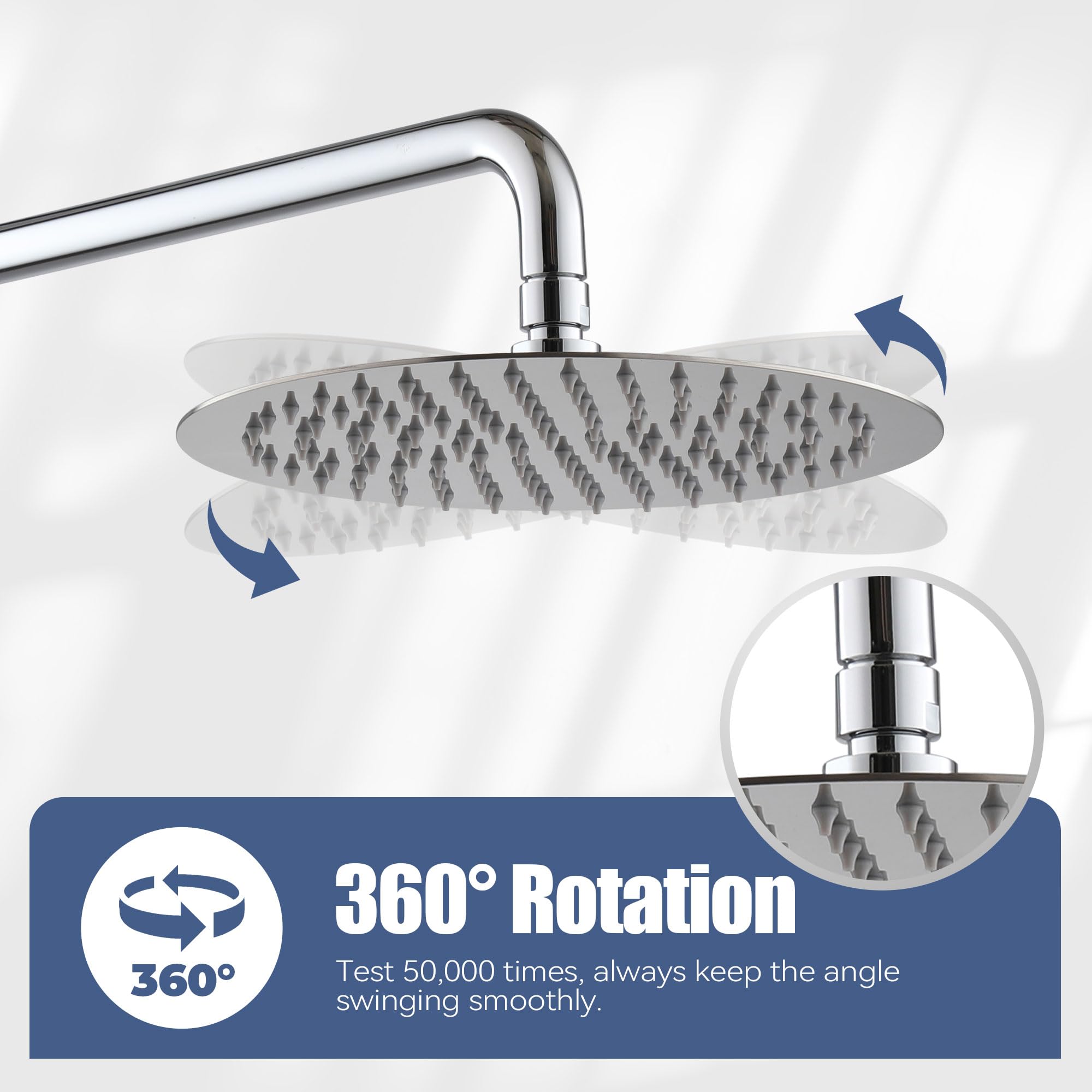 CASAINC 10 Inch Round 2-Function Shower Valve and Trim Kit with Rain Shower Head & Handheld Spray - Wall Mounted Chrome Shower System for Bathroom Renovation and Spa-Like Experience