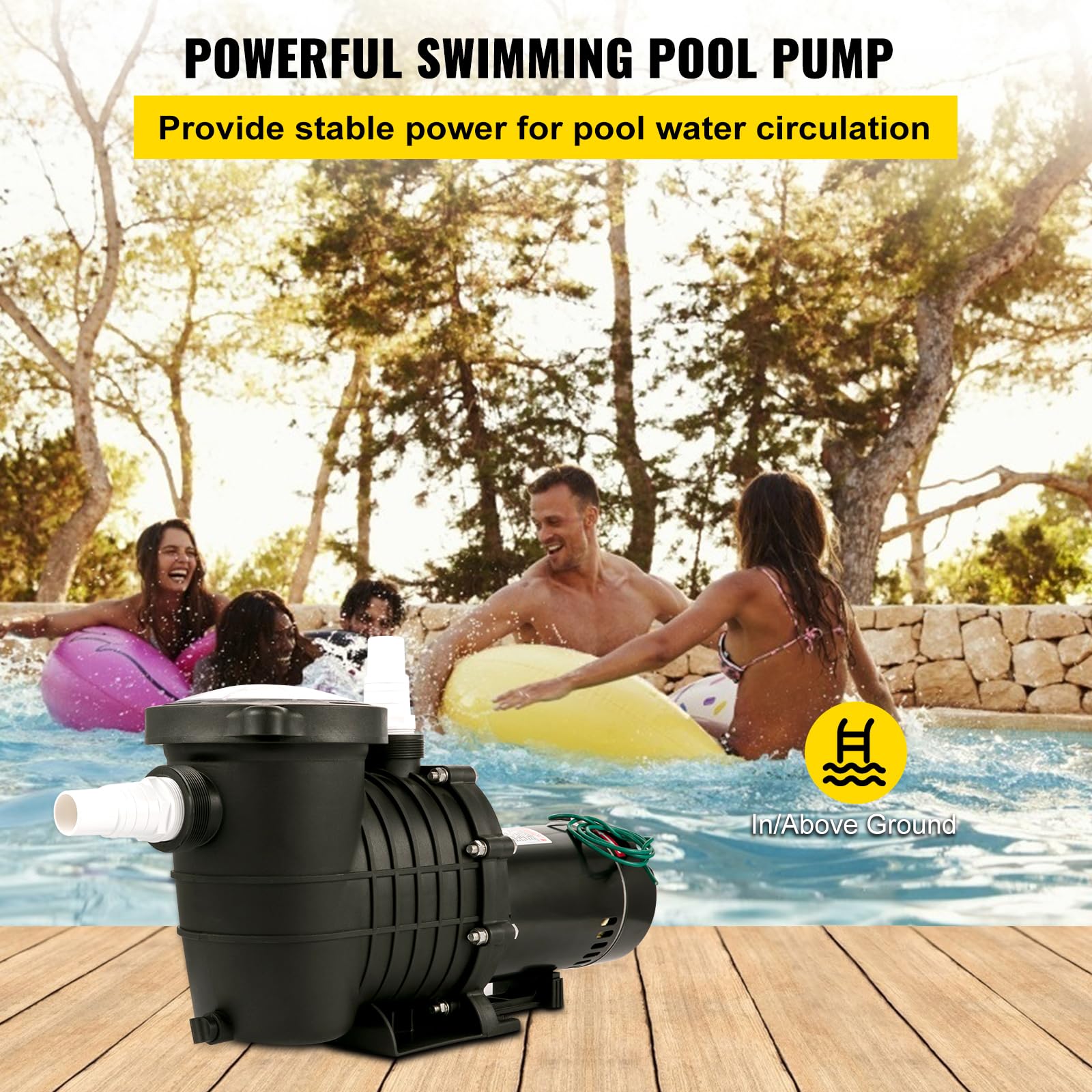VEVOR 1.5 HP Swimming Pool Pump, 115V 1100W Single Speed Above Ground Pool Pump with Strainer Basket, 5280 GPH Max Flow - ETL Certified for Safety | Perfect for Backyard Pools, Water Circulation and Filtration Systems