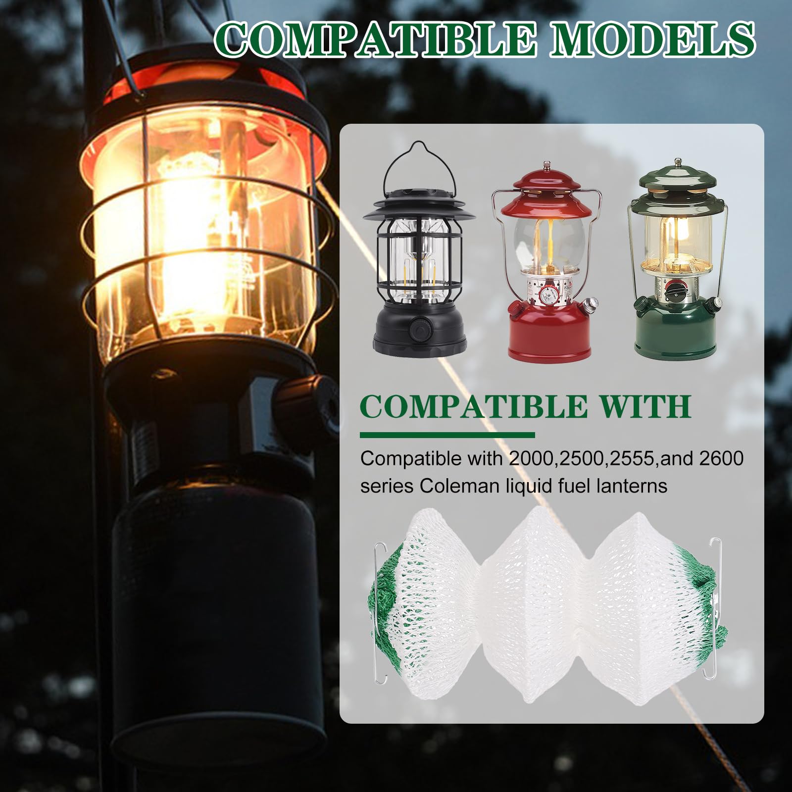 6 Pack Lantern Mantles - 3-Layer Gas Lamp Mantles with 2 Installation Clips, Accordion Shape for Propane & Kerosene Lanterns - Durable Replacement Mantles for Outdoor Camping, Hiking, Backyard Lighting and Emergency Preparedness