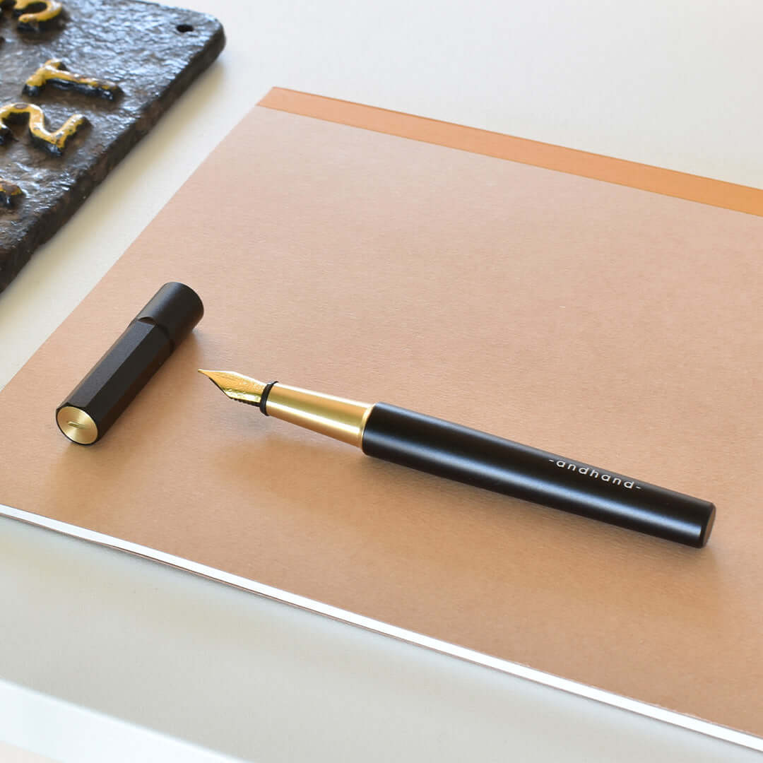 Andhand Method Fountain Pen with Medium Nib - Premium Black & Brass Design for Writing, Calligraphy, and Office Use