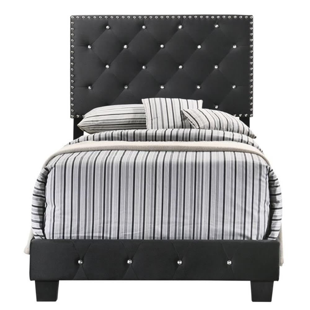 Glory Furniture Suffolk Velvet Upholstered Twin Bed Frame in Black - Luxurious Velvet Upholstered Bed for Kids Room, Guest Room & Small Space Bedroom