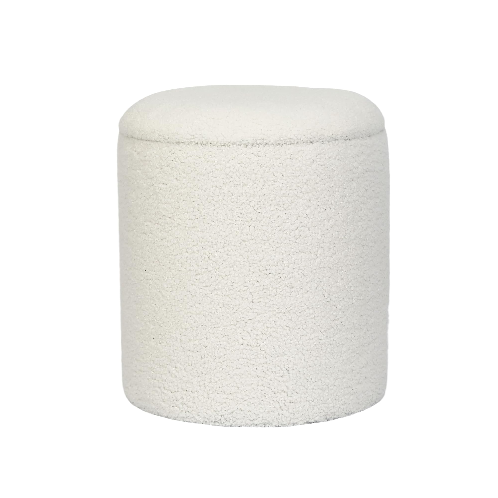 Round Storage Ottoman with Lid - Soft Teddy Velvet Upholstered Footstool, Small Modern Footrest for Living Room, Bedroom & Nursery - Cream White Home Decor for Extra Seating & Hidden Storage