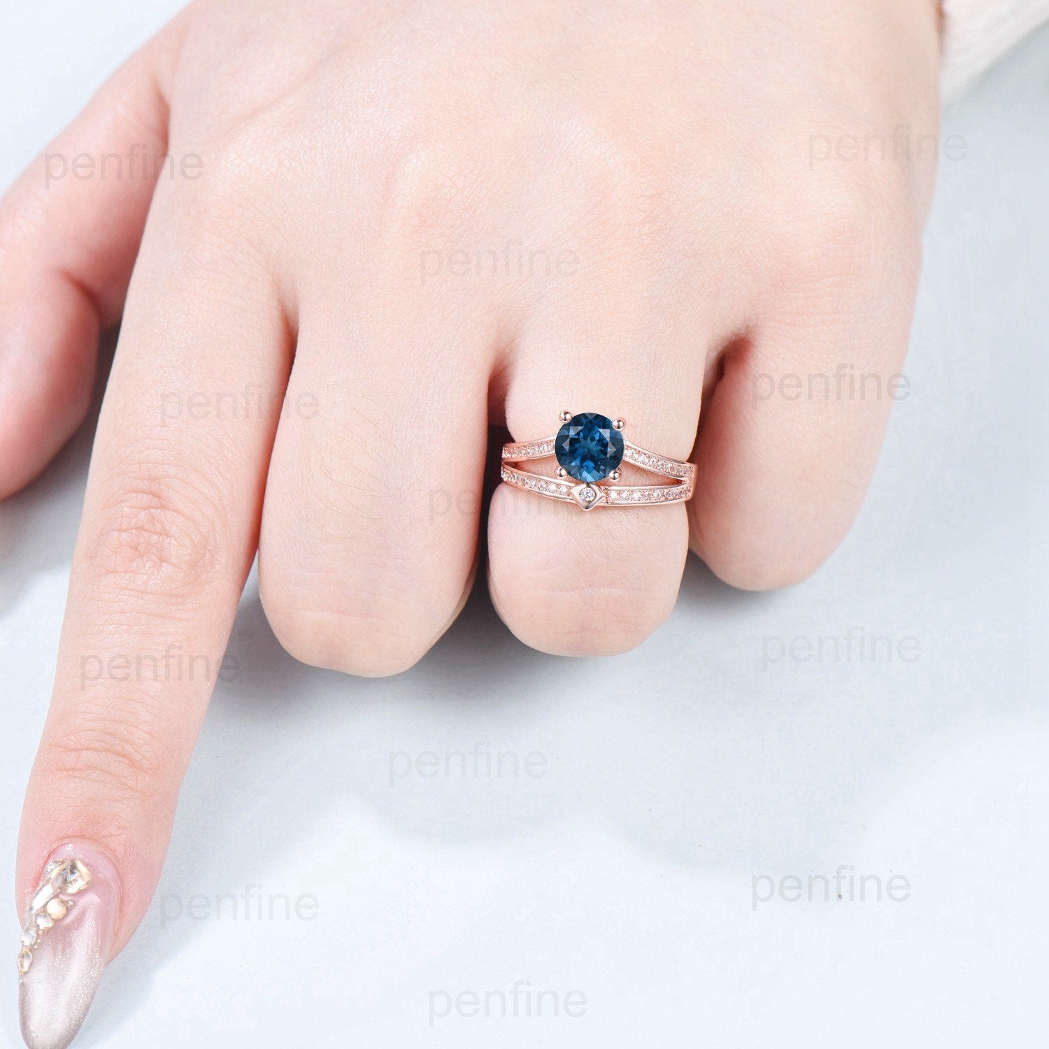 1 Carat Round London Blue Topaz Vintage Engagement Ring for Women - Split Shank Channel Set Wedding Band, Anniversary Gift - Perfect for Proposals, Bridal Jewelry & Special Occasions