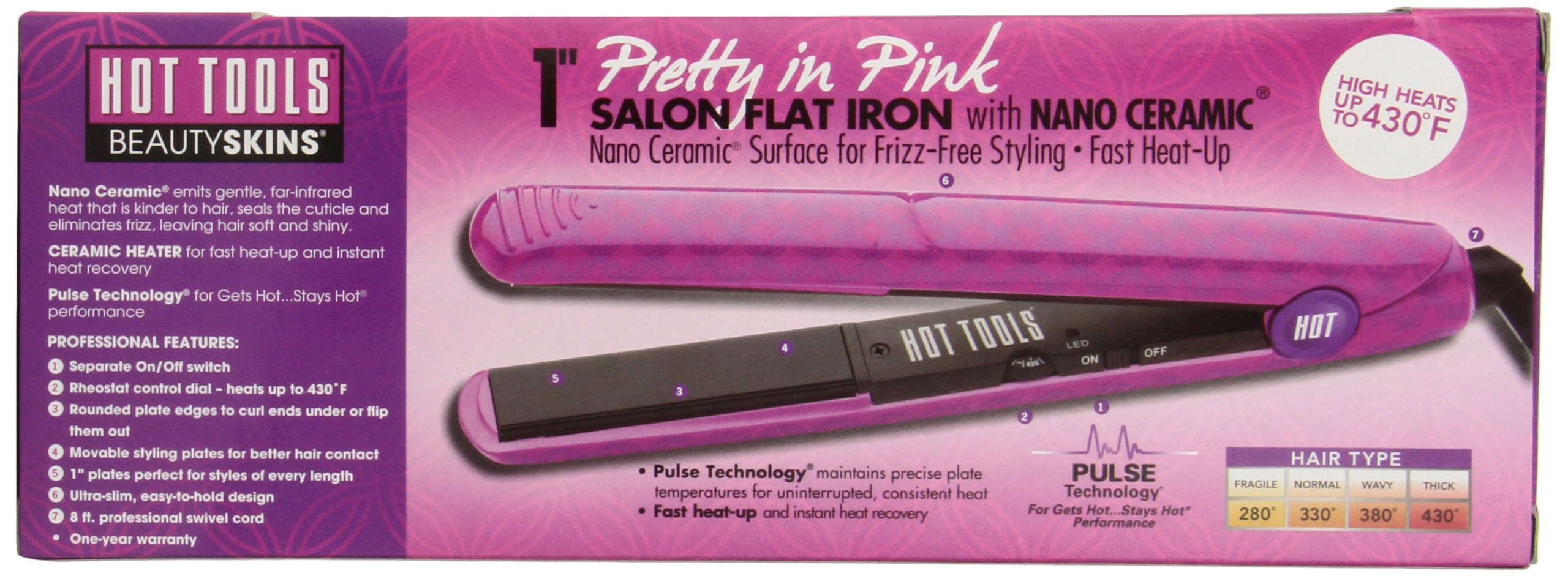 Hot Tools Salon Flat Iron 1 Inch - Pink Professional Hair Straightener for Smooth & Shiny Hair - Perfect for Home & Salon Styling