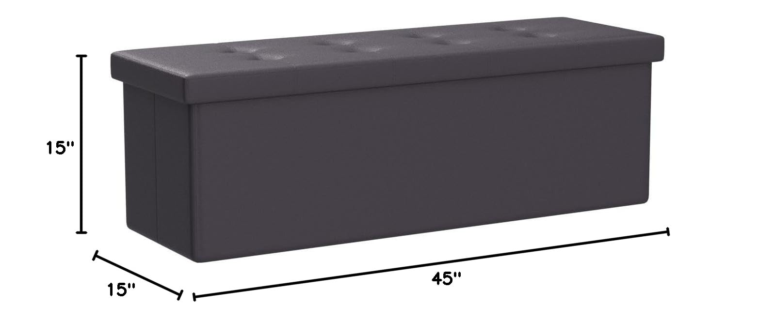 Folding Storage Ottoman Bench - Large Faux Leather Foot Rest Pouffe with Hidden Storage, Black | Perfect for Living Room, Bedroom & Home Organization