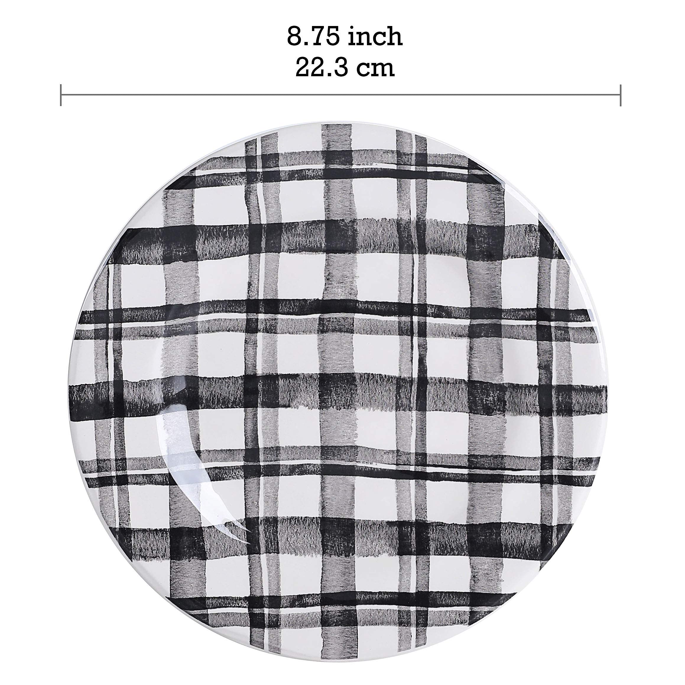 Bico Black and White Plaid Ceramic Dinnerware Set - 16 Piece Service for 4 (11