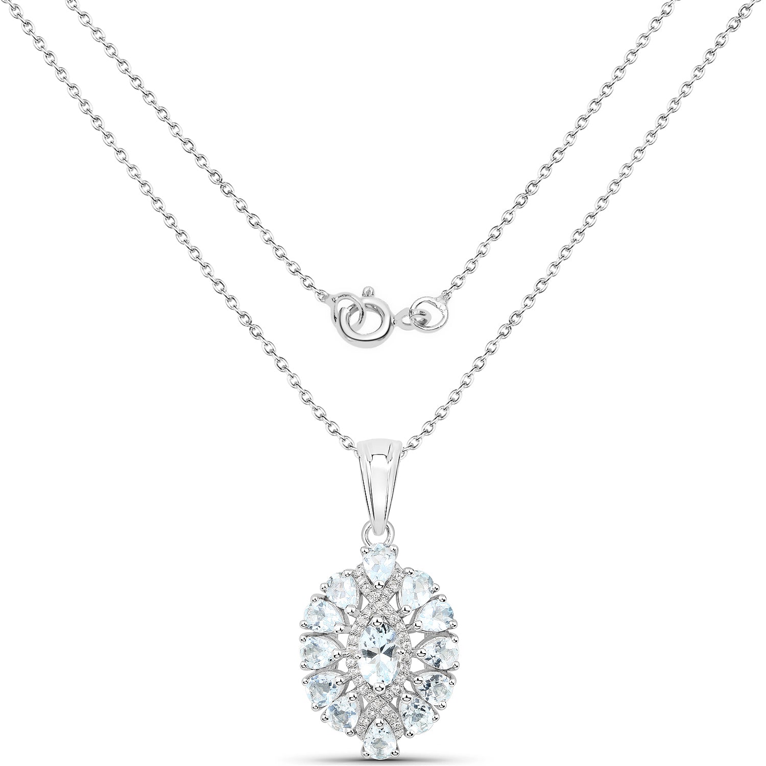 Natural Aquamarine Cluster Pendant Necklace - Handmade Sterling Silver Jewelry for Women - Perfect for Weddings, Birthdays & Special Occasions