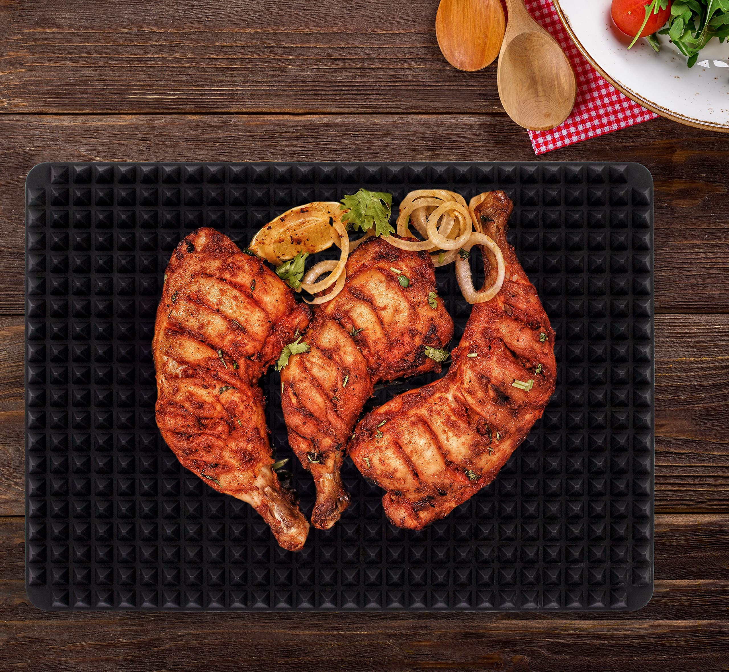 Non-Stick Silicone Baking Mat Set (2 Pack) - Red Pyramid Design for Oven, Microwave & BBQ - 16