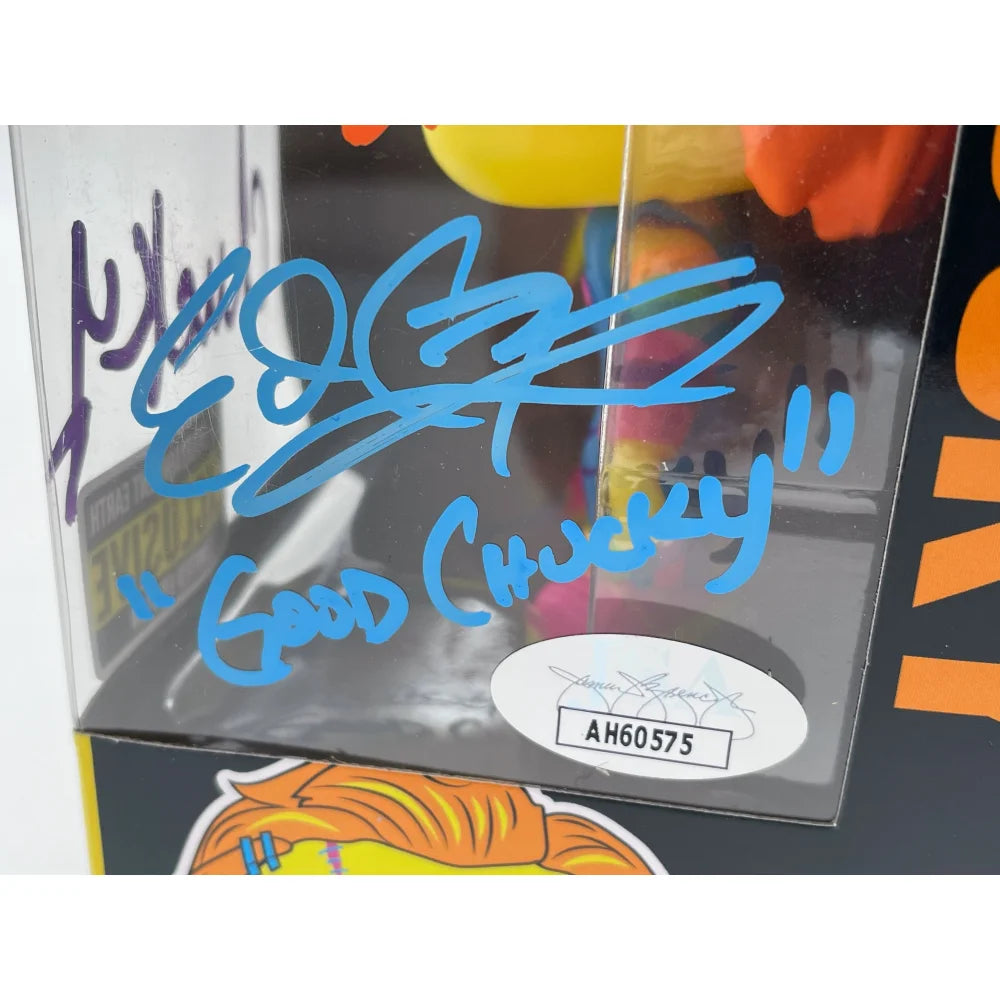 Chucky Funko Pop #315 Neon - Autographed by Ed Gale, Alex Vincent & Edan Gross with JSA COA - Signed Horror Collectible for Fans & Movie Memorabilia Enthusiasts