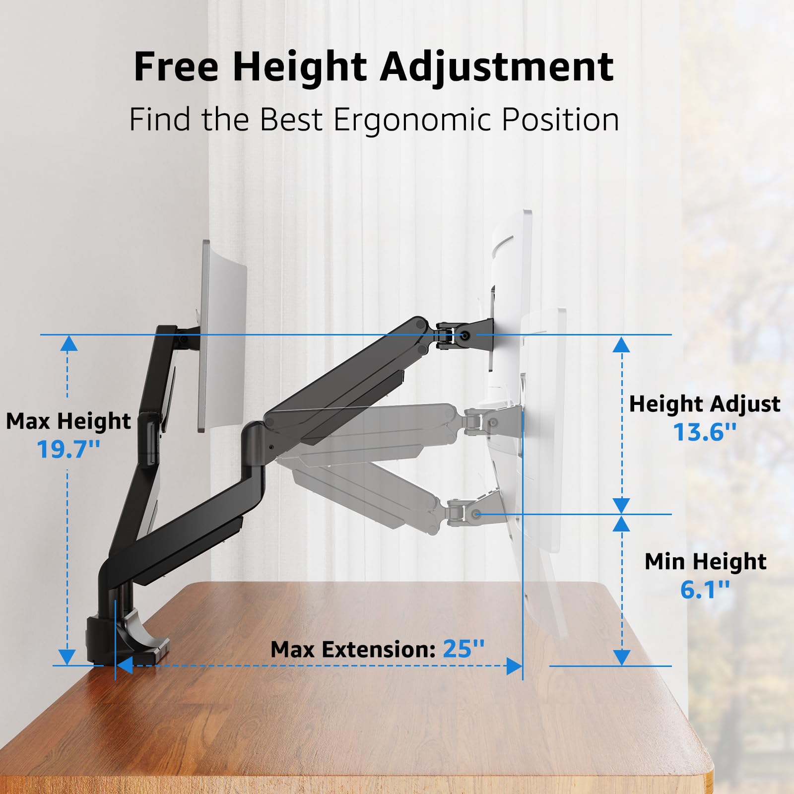 MOUNTUP Dual Monitor Arm Stand for 17-42 Inch Ultrawide Screens - Heavy Duty Gas Spring Desk Mount with VESA 75x75/100x100 - Holds 6.6-33 lbs per Monitor - Clamp/Grommet Base - Perfect for Home Office, Gaming Setup & Workstation Ergonomics