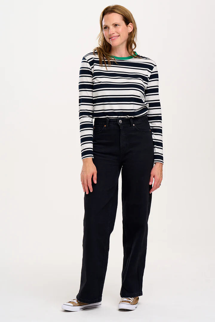 Brunswick Jersey Top for Women - Soft & Comfortable T-Shirt (Black/Off White) - Perfect for Casual Wear, Gym & Everyday Outfits