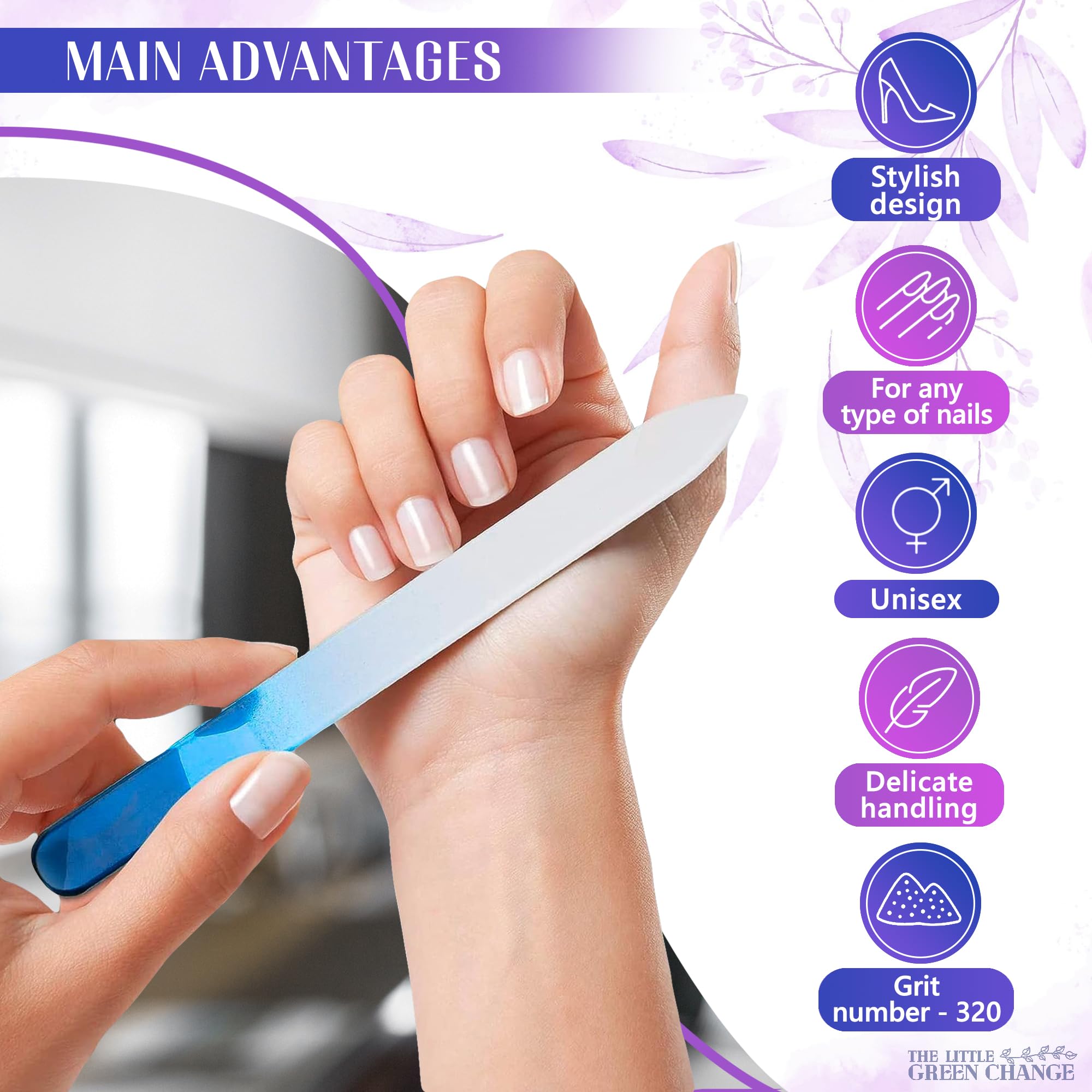 3Pcs Crystal Glass Nail Files Set - Professional Manicure & Pedicure Tools for Natural & Acrylic Nails | Cuticle Pusher & Nail Care Kit | Perfect for Home Salon, Travel & Gift Giving