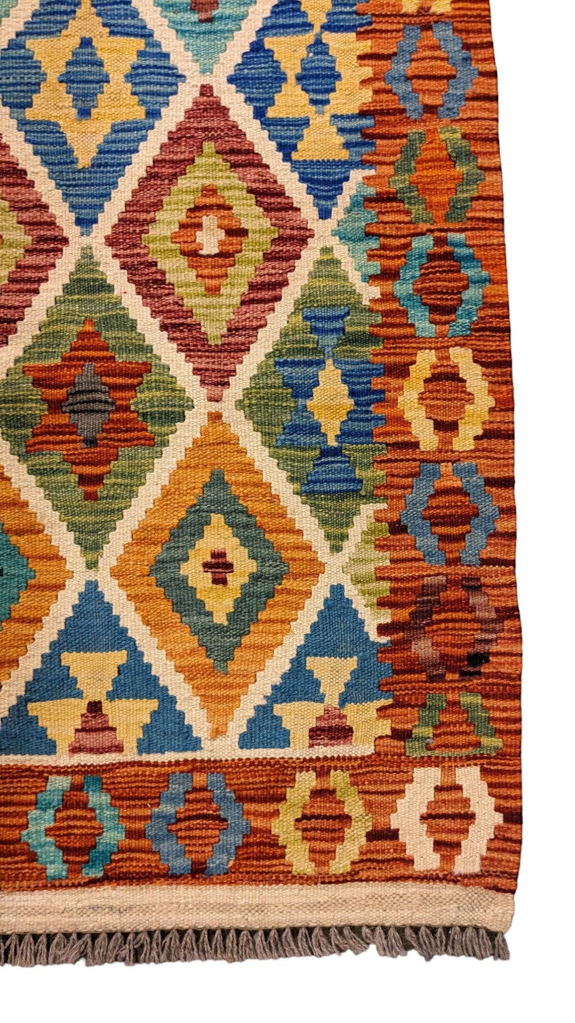 Handmade Afghani Maimana Wool Kilim Rug - Traditional Tribal Design - 6.7 x 2.11 Feet - Perfect for Boho Living Room, Bedroom or Home Decor
