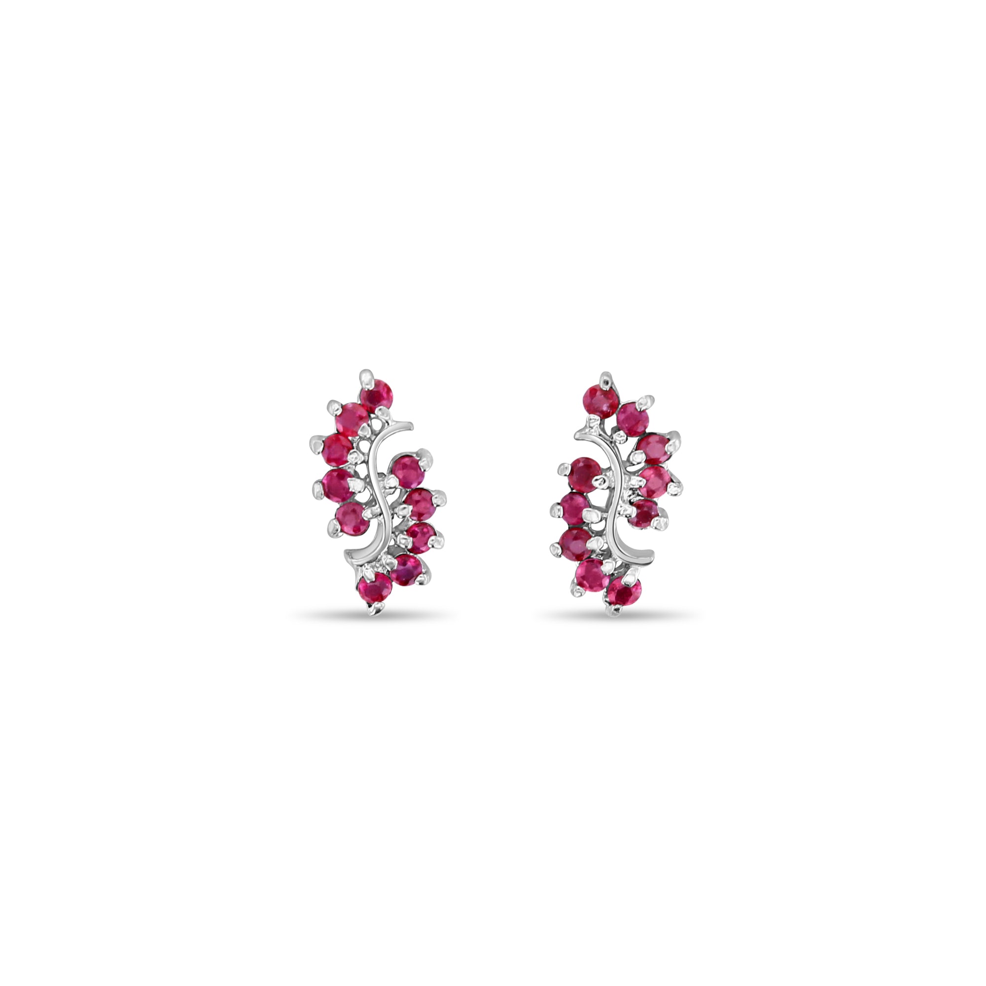 14K White Gold Swirly Ruby Earrings for Women - Elegant Dangle Earrings for Party, Wedding & Special Occasions