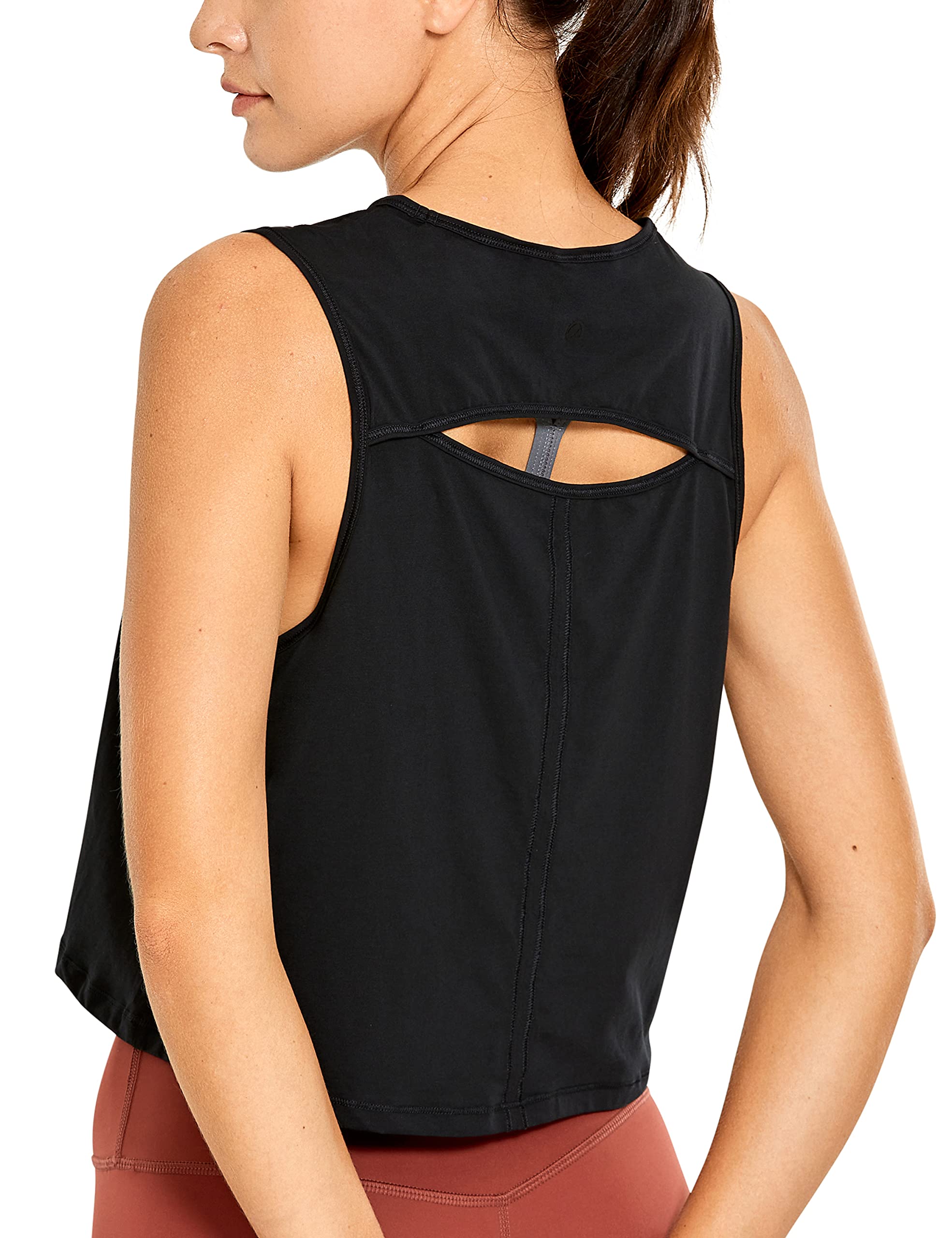 CRZ YOGA Women's Pima Cotton Workout Crop Top - Breathable Open Back Yoga Tank Shirt for Gym, Running & Pilates | Comfortable Activewear for Women